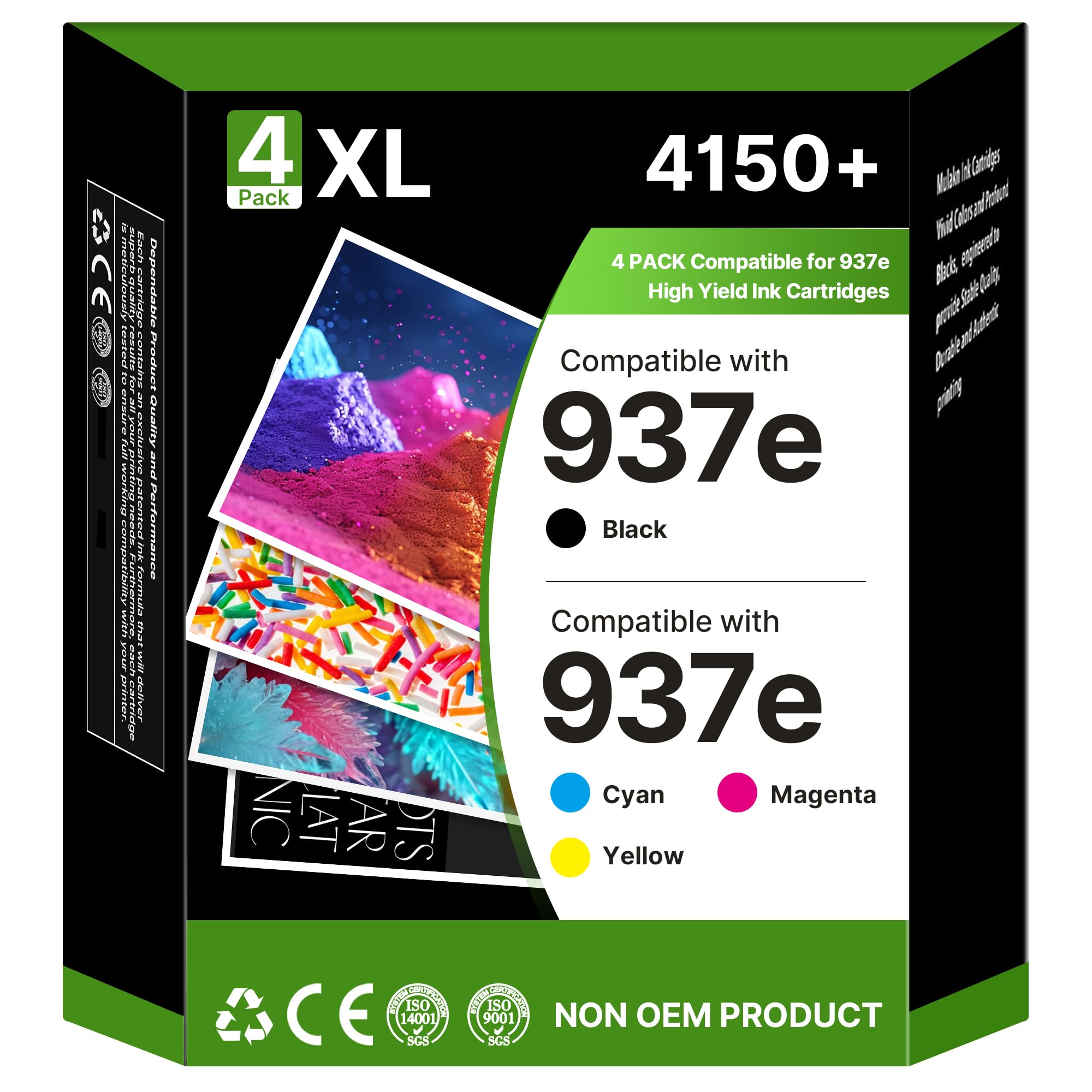 937 Druckerpatronen 937XL Kompatible für HP 937 Druckerpatronen 937e für HP Officejet Pro 9120e Patronen 9730e 9720e 9122e 9130e 9120b 9132e 9125e 9120r (937 XL Schwarz Cyan Magenta Gelb, 4er-Pack)