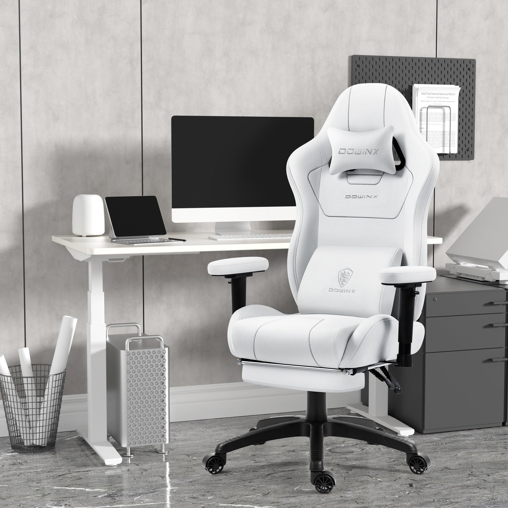 Dowinx Sedia Gaming con Funzione di Massaggio per ufficio Casa Spazio Esteso Bianco - Dettaglio