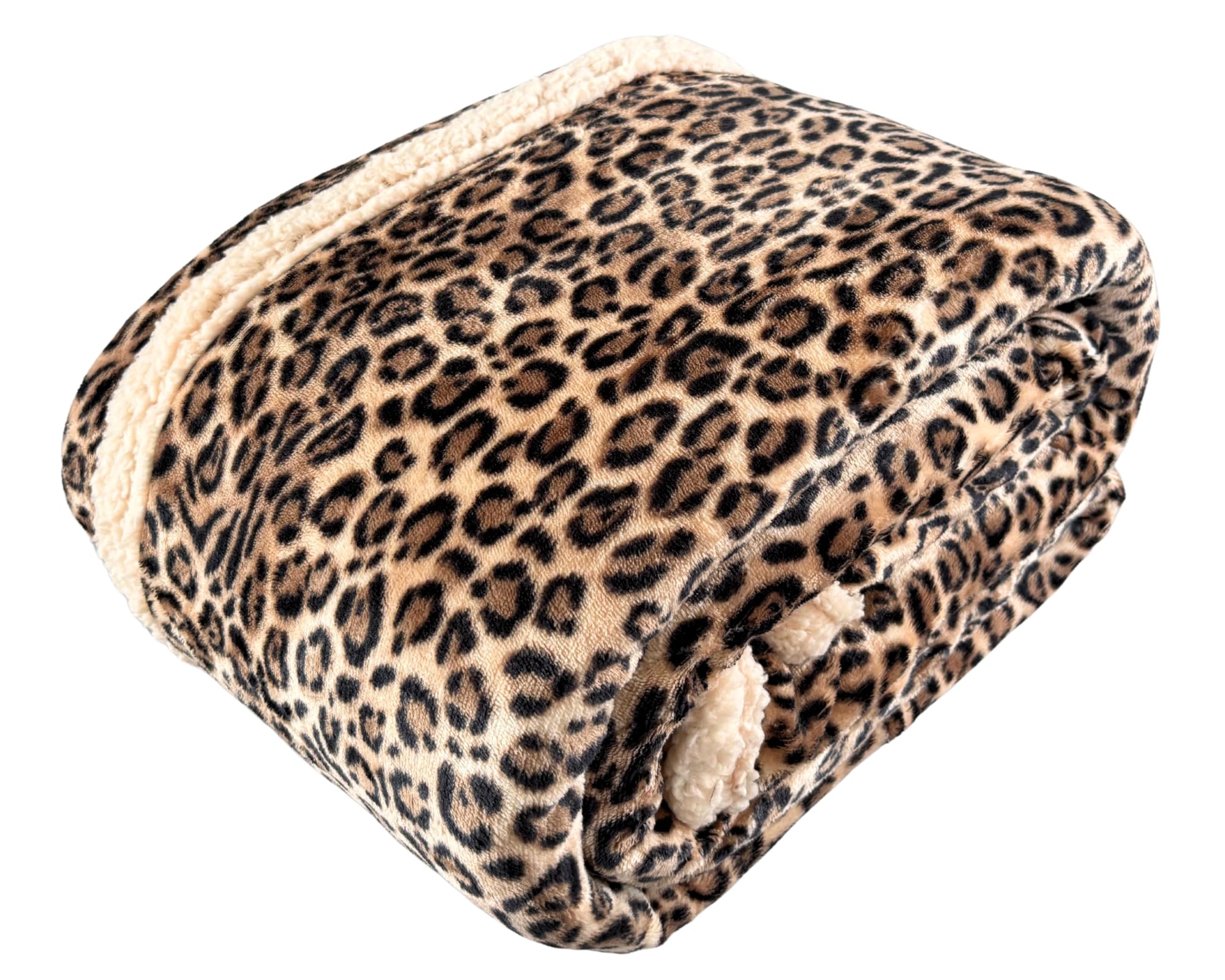 Tata Home Coperta Pile Plaid Divano e Letto Pesante e Caldo Peluche con Retro Sherpa Fantasia Animalier Misura 127x152 cm Leopardato