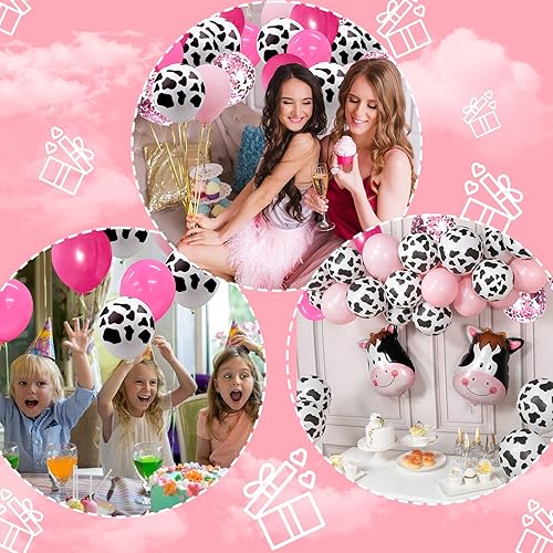 Miniatura 6 de Globos de vaquera, 95 globos de látex con estampado de vaca occidental rosa, confeti, para discoteca occidental, vaquera, caballo retro, último