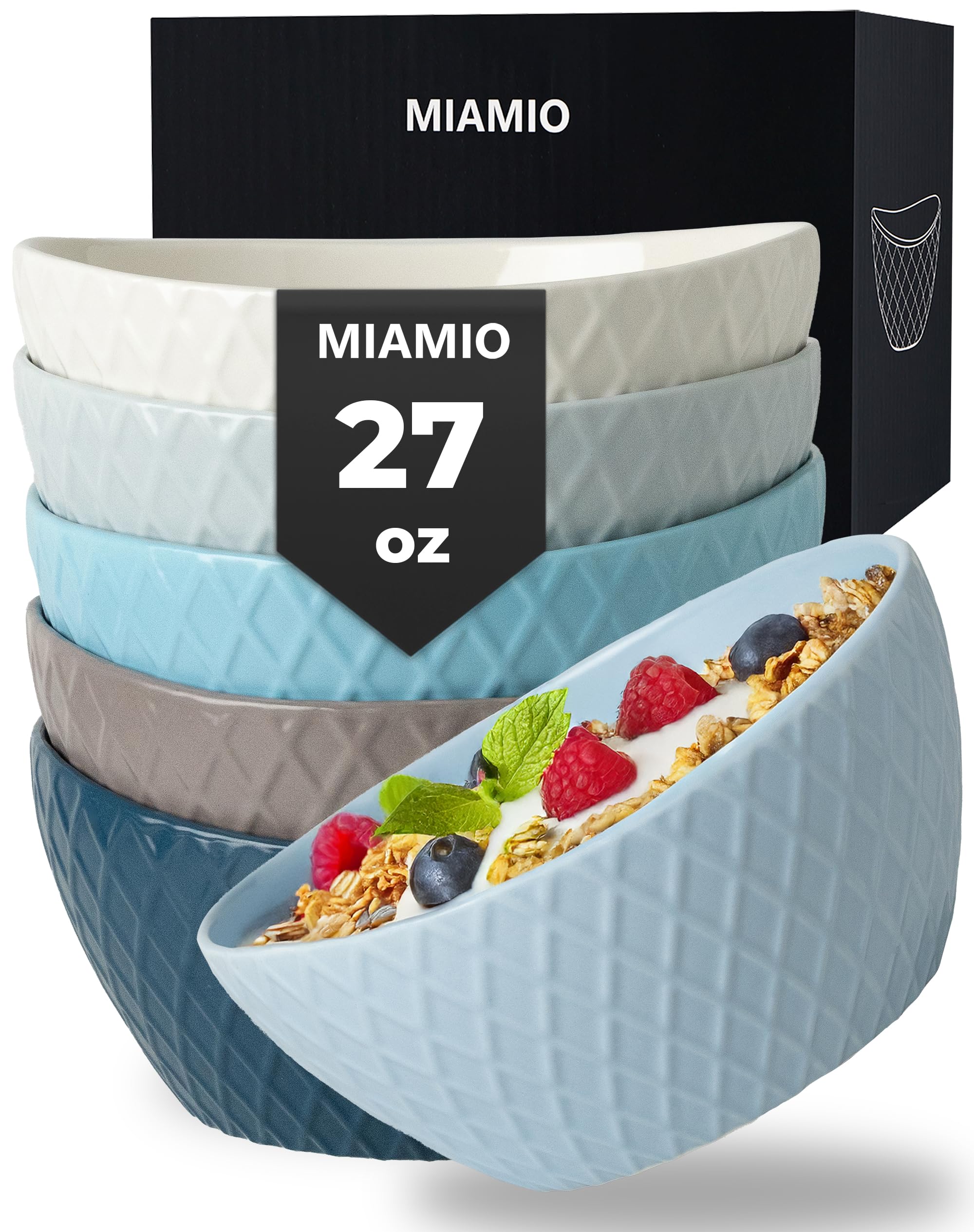 MIAMIO - 6 x 800 ml - Bowl Set/Cereal Bowl Set - Modern Bowls Matte – Bowls Set Large - Palmanova Collection