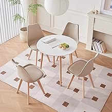 Modern Dining Set - Round Desk Table and 4 Kitchen Chairs Khaki