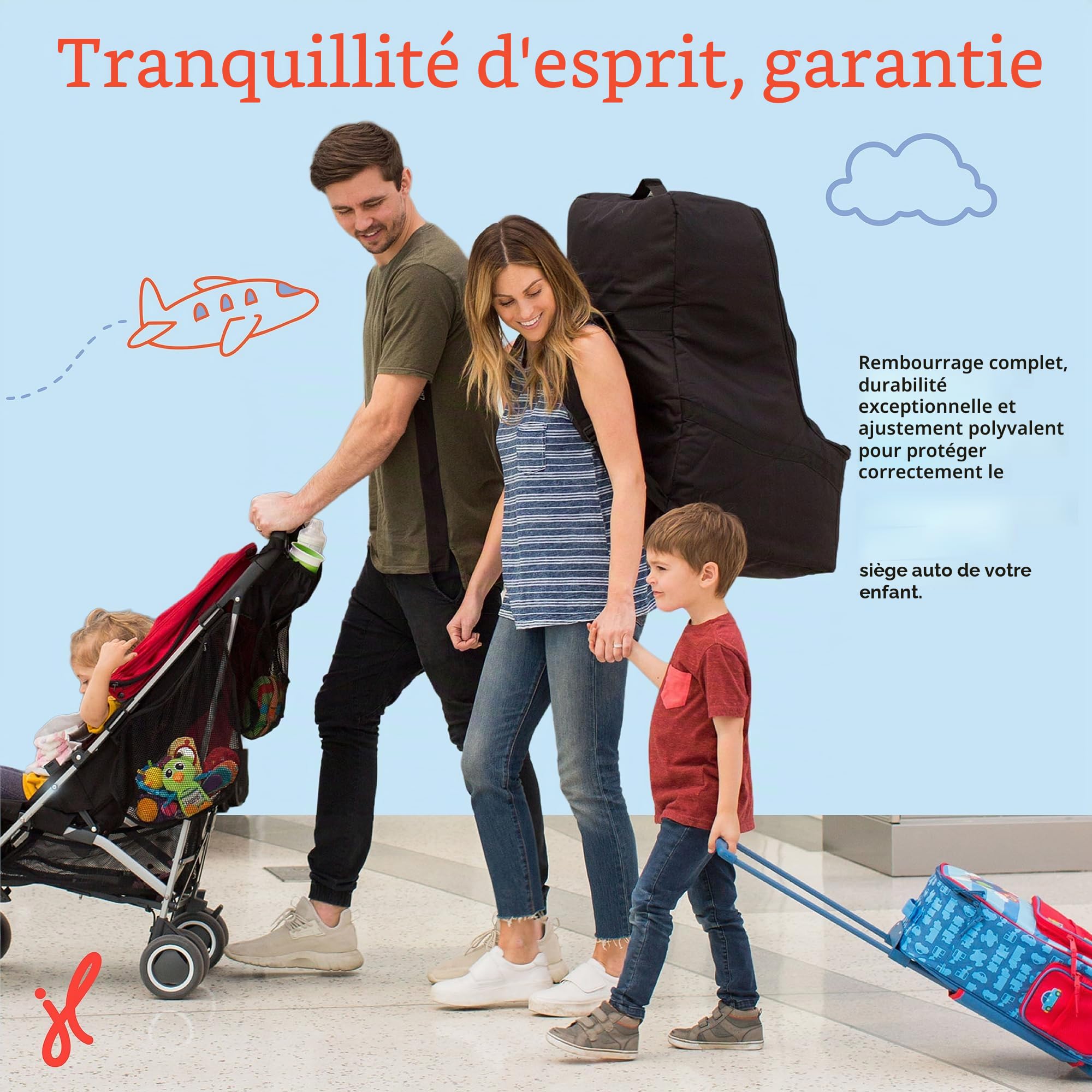 J.L. Childress Sac à Dos rembourré pour siège de Voiture – Sac de Voyage pour siège de Voiture pour Avion, Housse Compatible avec la Plupart des Porte-bébés et Nourrissons, Accessoires d'aéroport