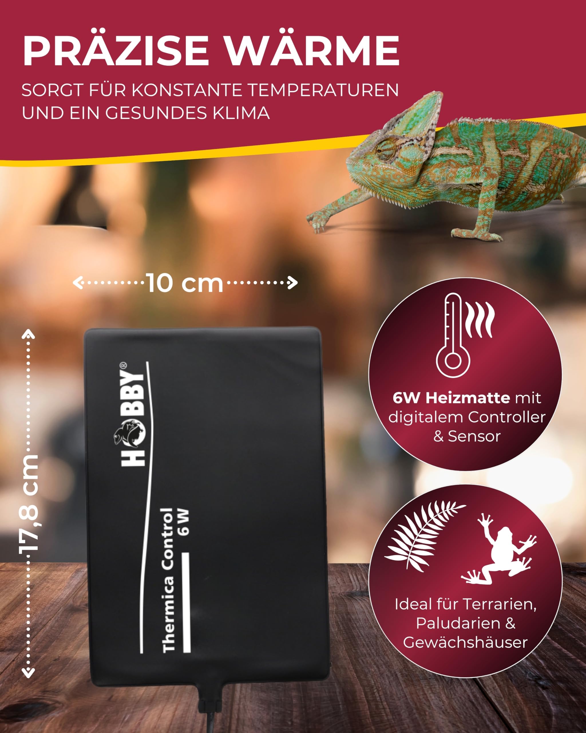 HOBBY Terraristik Thermica Control 6 W I Heizmatte mit Temperaturregler & Sensor I Einstellbar 20-50 °C I Zubehör für Terrarien & Gewächshäuser