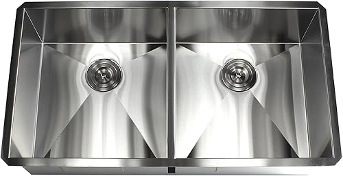 Miniatura 2 de Fregadero de cocina contemporáneo de acero inoxidable de calibre 16, duradero, con doble tazón, con colador de cesta extraíble (37 pulgadas, 5050)