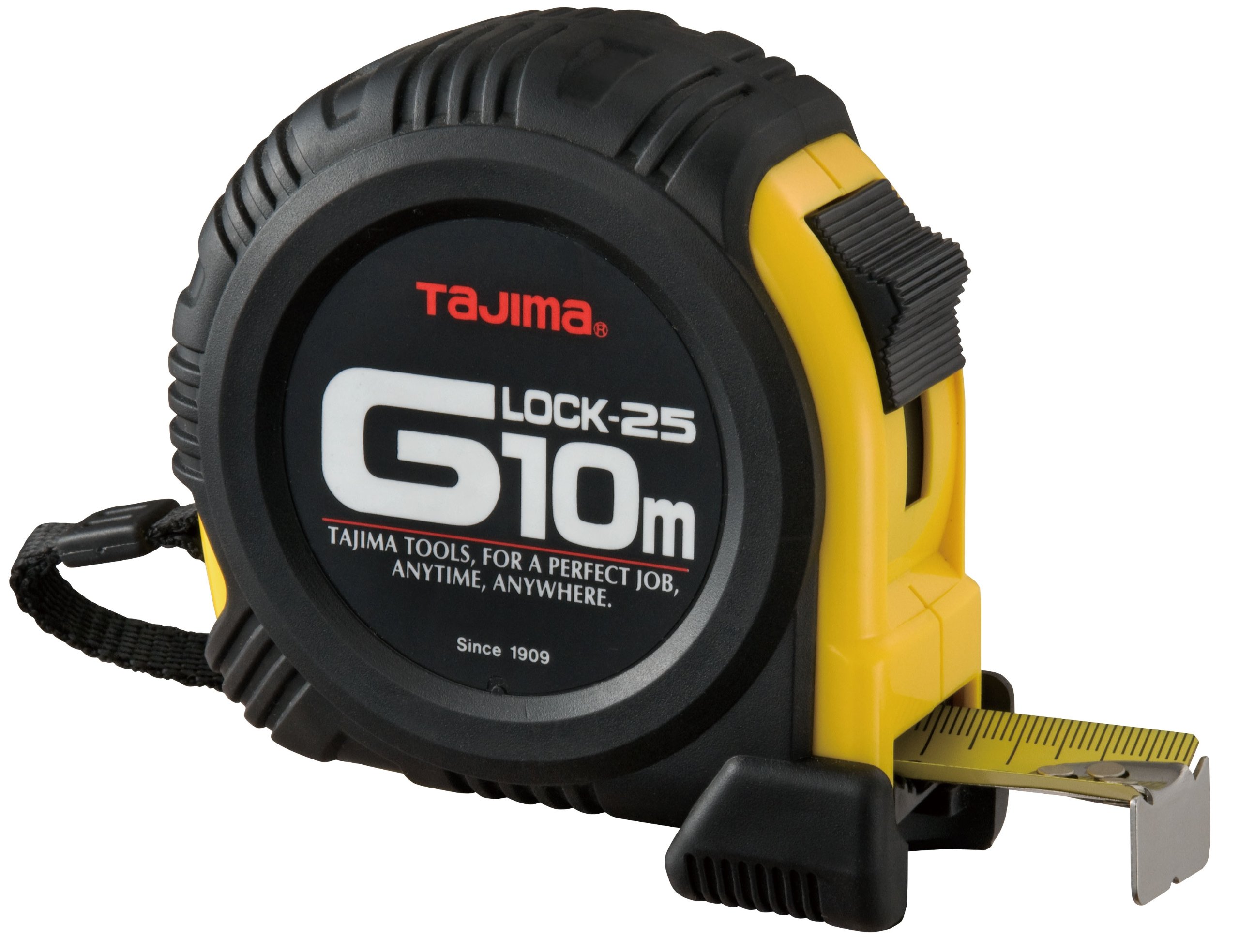 Tajima G5PA0MY "G-Lock" Measuring Tape, Black/Yellow, 10 m x 25 mm