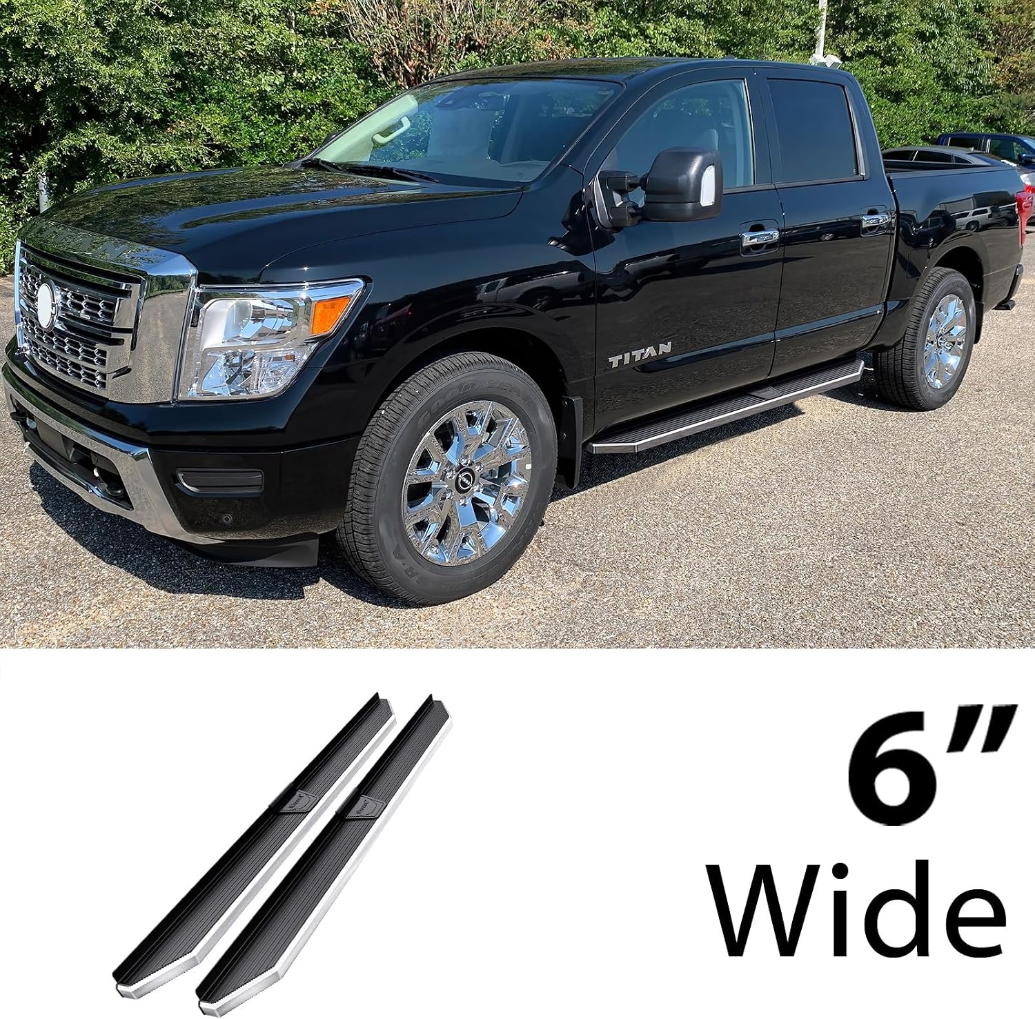 HD Ridez Flat Style Running Board 6" Polished Compatible with Nissan Frontier 2005-2026 Crew Cab (Side Steps Side Bars)