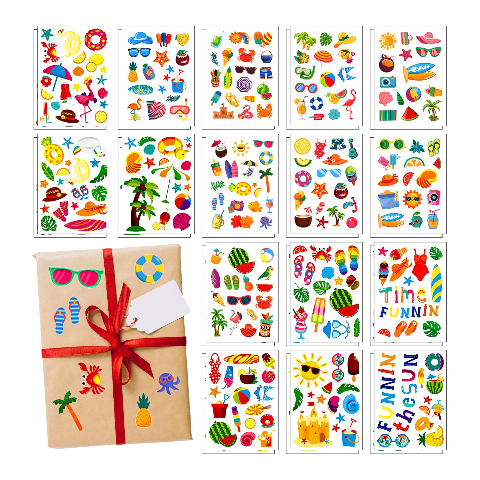 Partywind 32 Sheets Hawaiian Stickers for Party Decorations, Cute & Waterproof Stickers for Bottle/Scrapbook/Laptop & Beach Pool Party Supplies