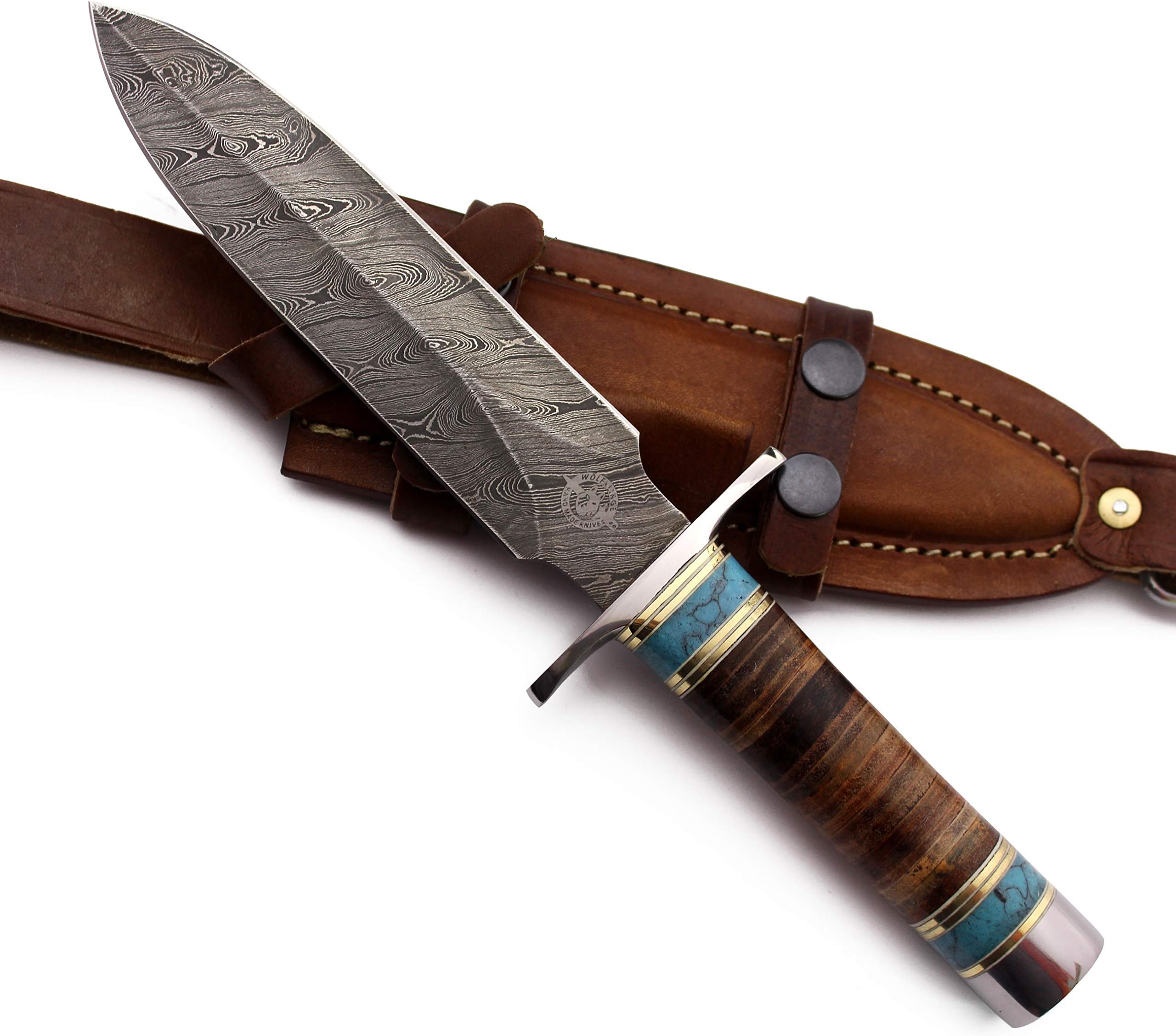 DCX18-106 Handmade Damascus Steel Army Style Dagger, Metal/Leather Handle, with Cowhide Leather Sheath … Be The First to Review This Item