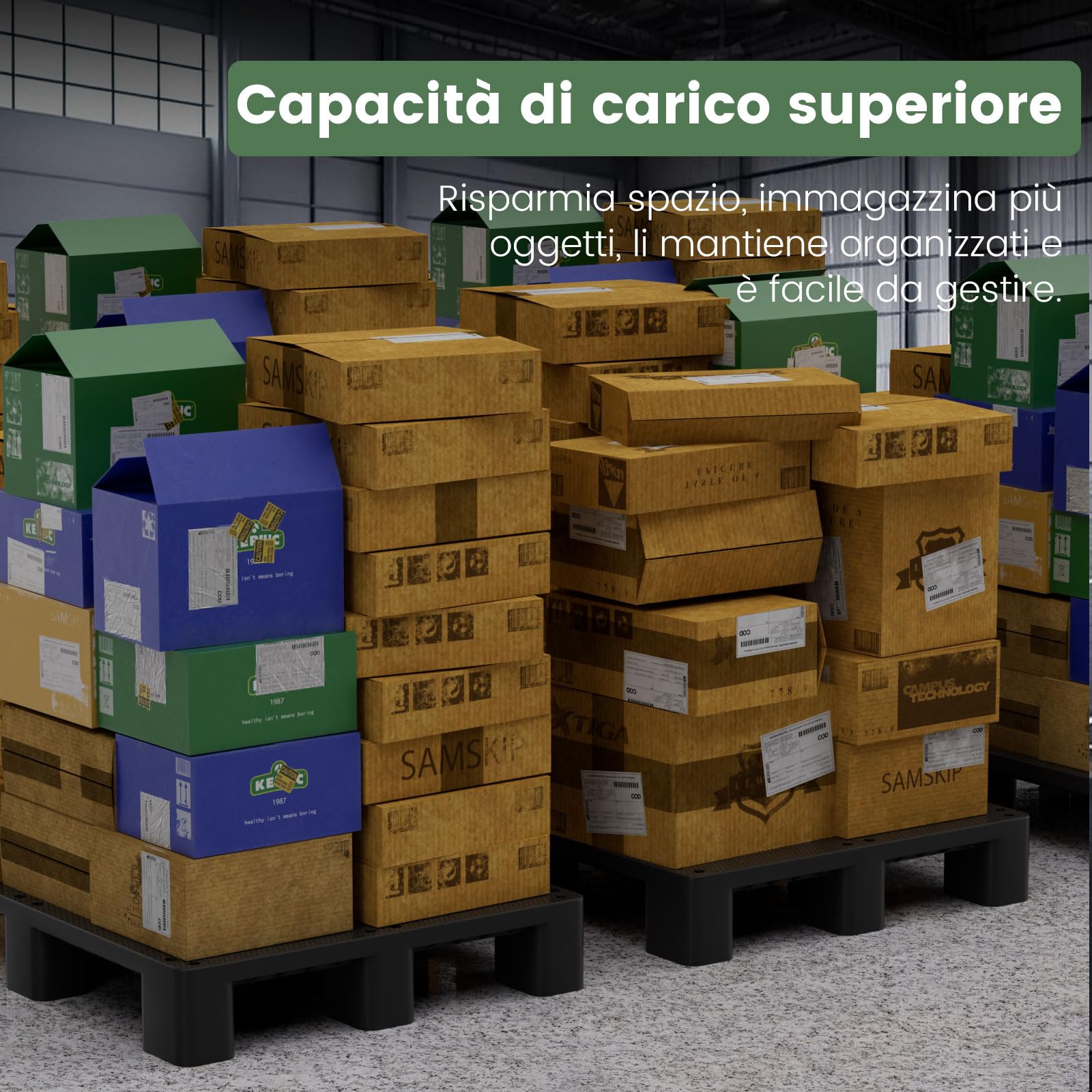 VigiFront Pallet in Plastica, 80x60x12cm, per Stoccaggio in Cantina, Antimuffa, Impermeabile, Facile Da Impilare, per Interno Ed Esterno, Supermercati e Magazzini