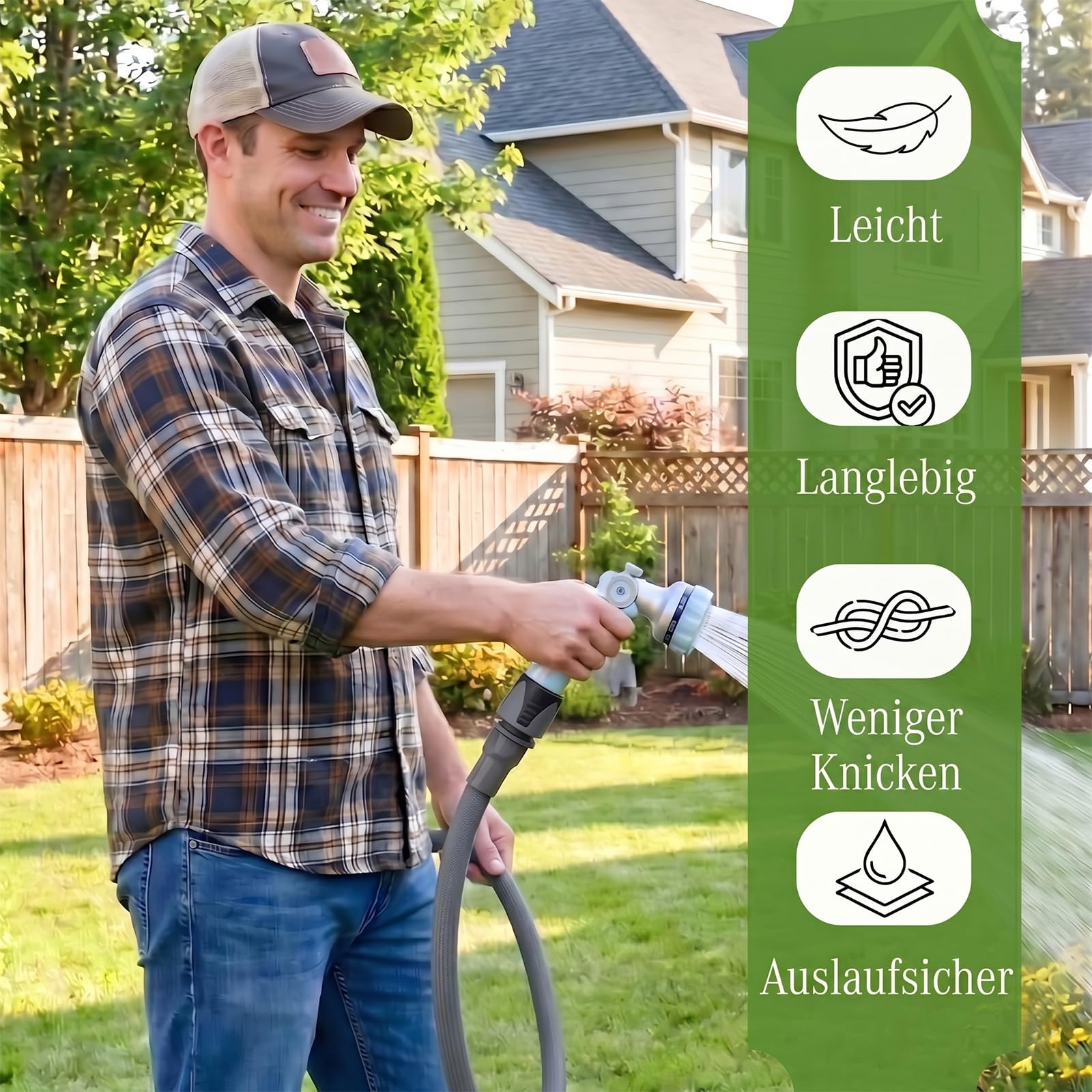 Gartenschlauch Flexibler 7,5 m Wasserschlauch, knickfreier Textilschlauch mit TPE-Kern, leicht wetterfest druckfest bis 35 Bar für Gartenbewässerung Rasenpflege und Autowäsche