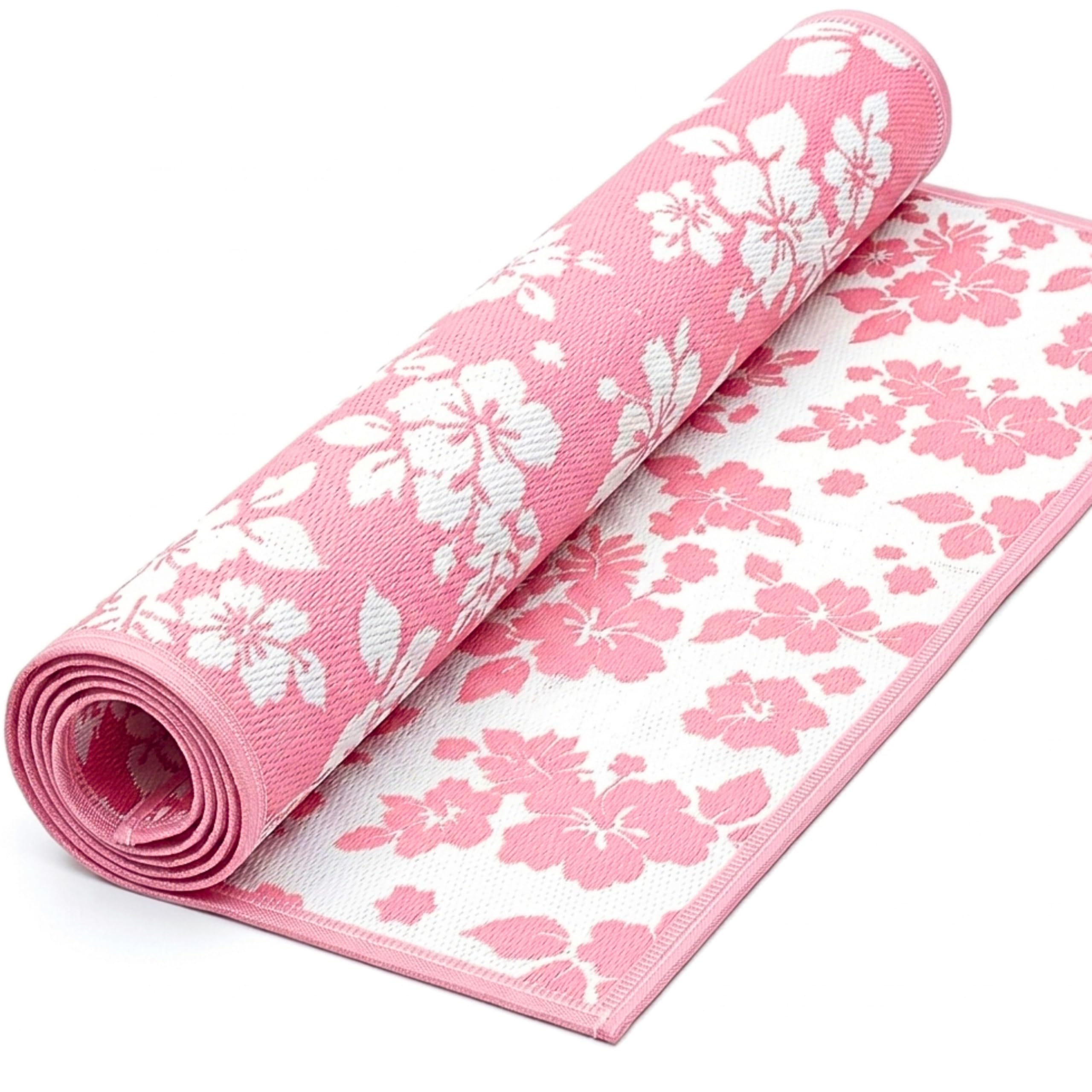 2-in-1 Reversible Plastic Chatai Floral Design Mat for Home – Waterproof, Foldable & Durable Big Size Floor Mat, Stylish Korai Mat for Living Room, Yoga & Outdoor Use (Pink & White)-image-45