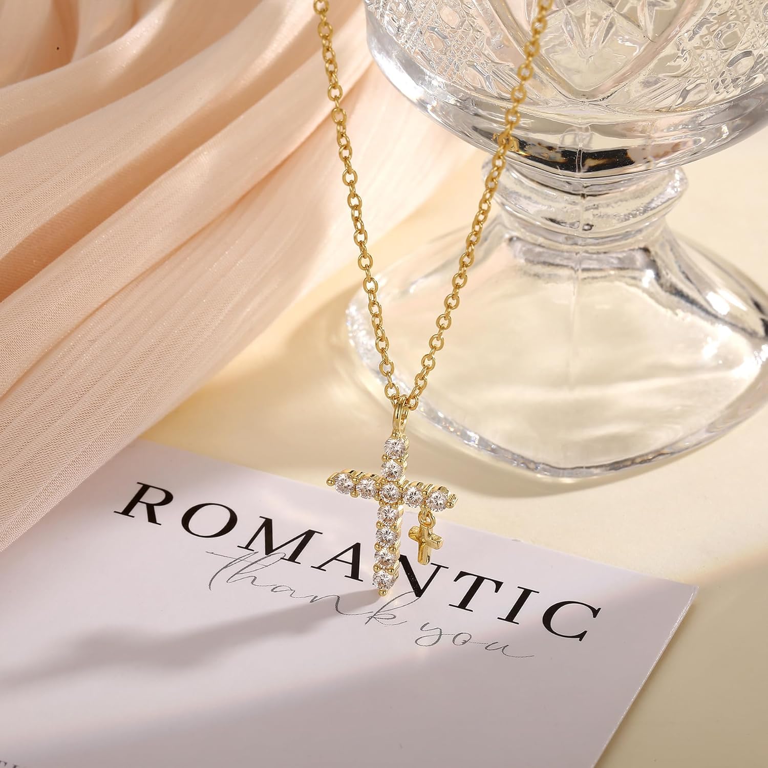 Gold Cross Necklace for Women Dainty 14K Gold Plated Diamond Cross Pendant Necklace Simple Charm Cross Necklaces Faith Trendy Jewelry Gifts - Image 6