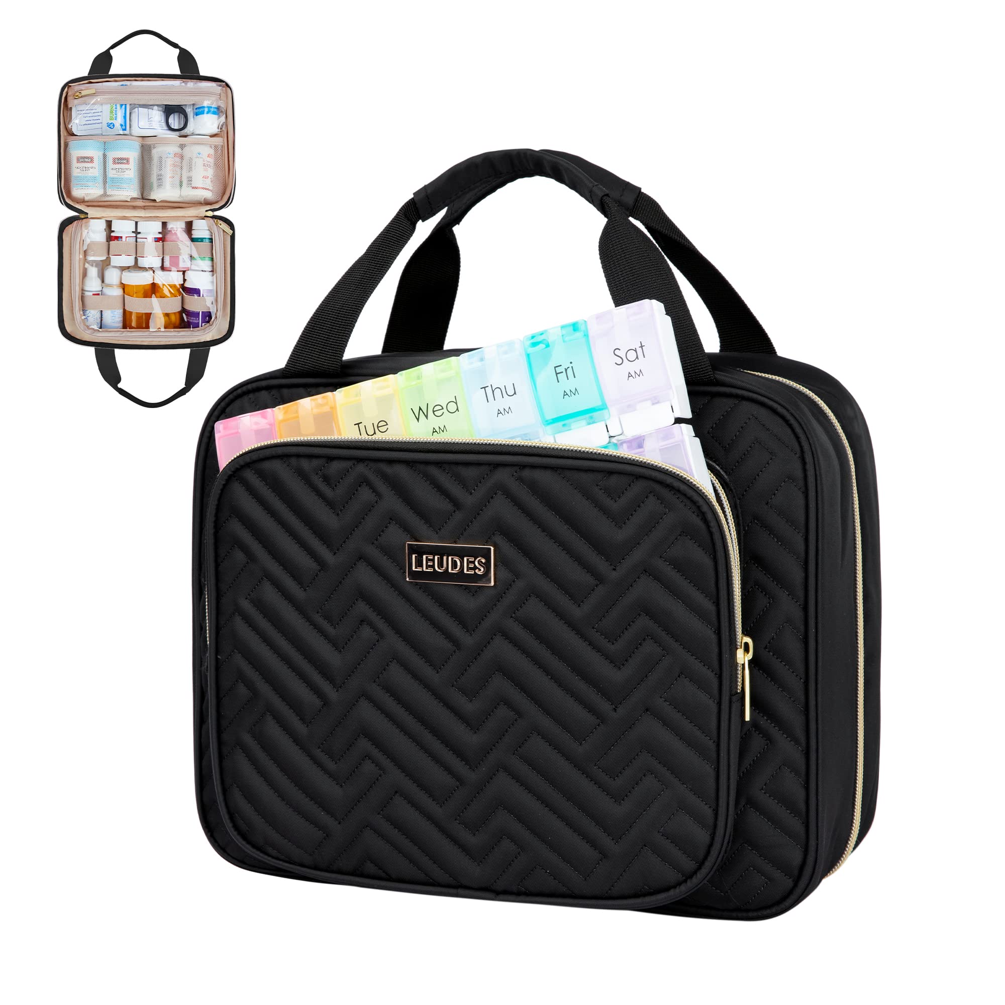 Leudes Travel Pill Bottle Organizer,Medicine Organizer and Storage,Home Medication Bag, Cases,Carrier for Pills,Vitamin,Fish Oil,Supplements for Women