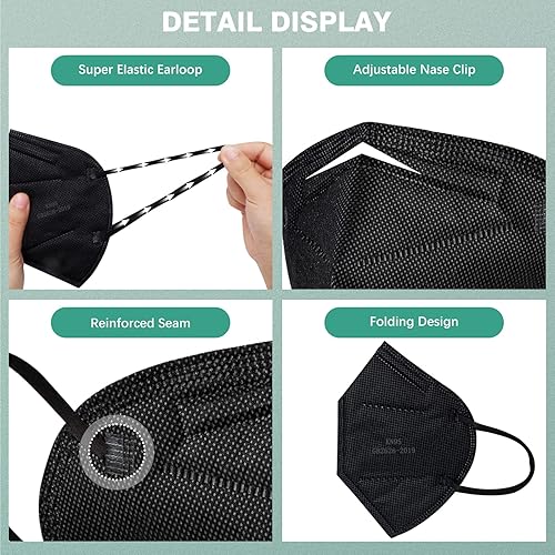 Miniatura 5 de 50 máscaras KN95 para adultos, 5 capas protectoras KN95, cubrebocas KN95 con clip de nariz y Erloop, máscara de seguridad KN95 para uso diario