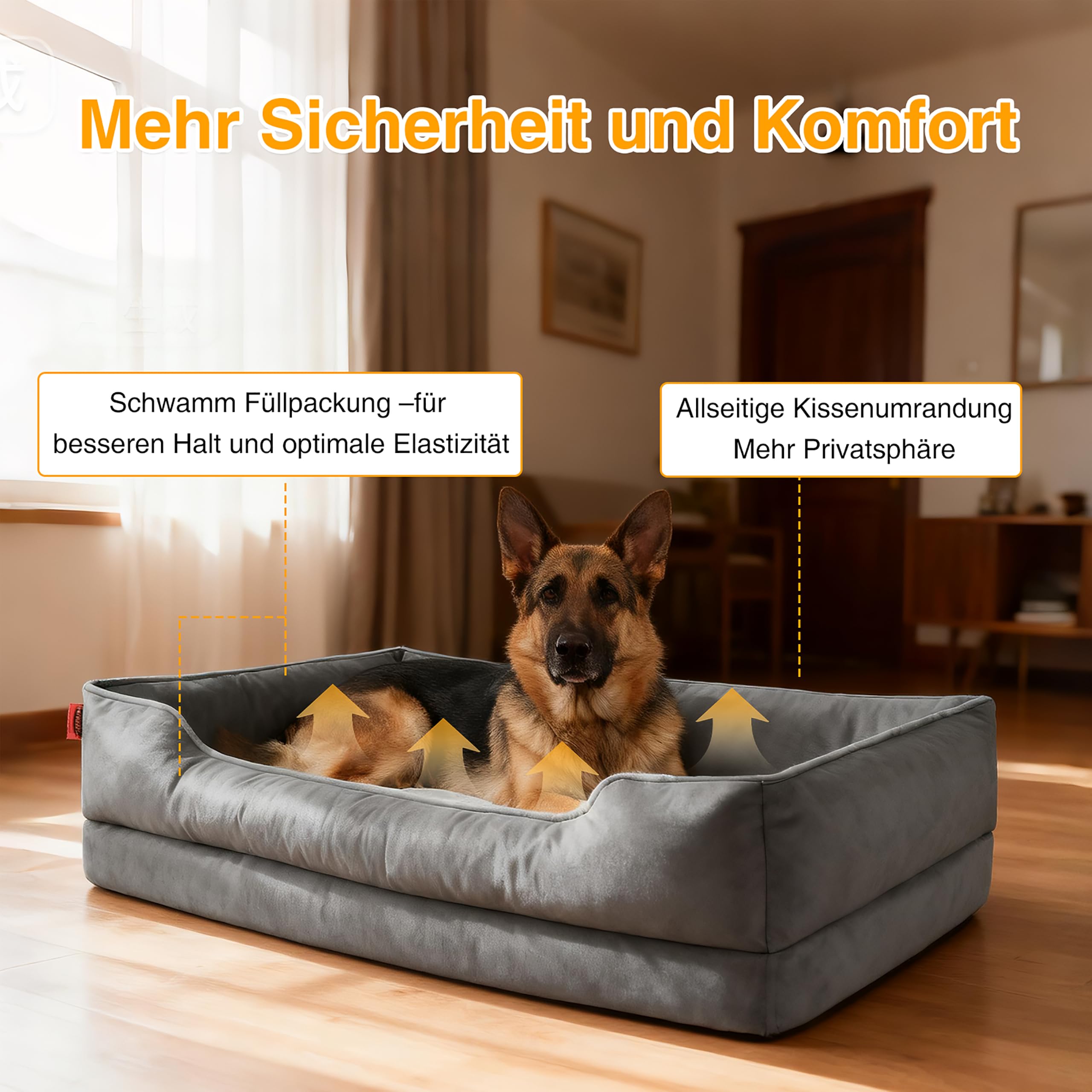 Zedelmaier Orthopädisches Hundebett für mittelgroße & Grosse Hunde, 109×74×26 cm, kratzfestes Hundekorb, Dicker Hundekissen, Hundekörbchen waschbar, ergonomisches Hundesofa mit abnehmbarem Bezug