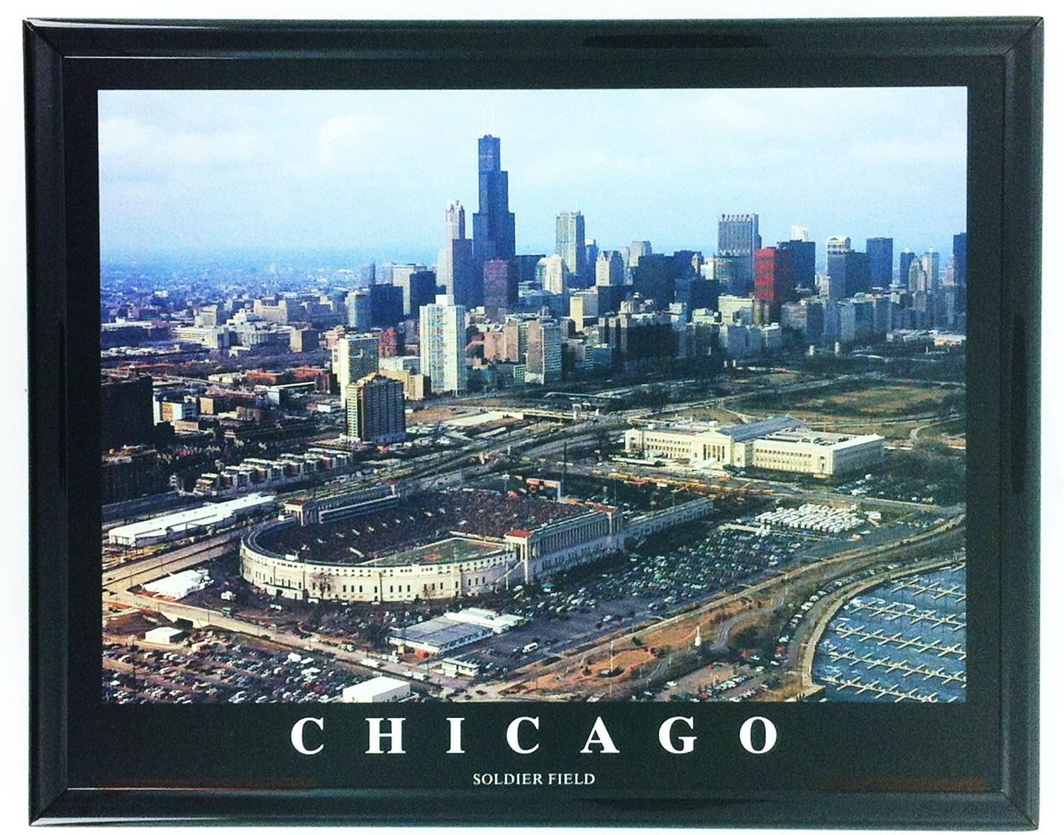 Bears Old Soldier Field in Chicago, IL. Dramatic Framed Collector Lithograph of Aerial Photo. Historic Football Wall Art. Great Gift!