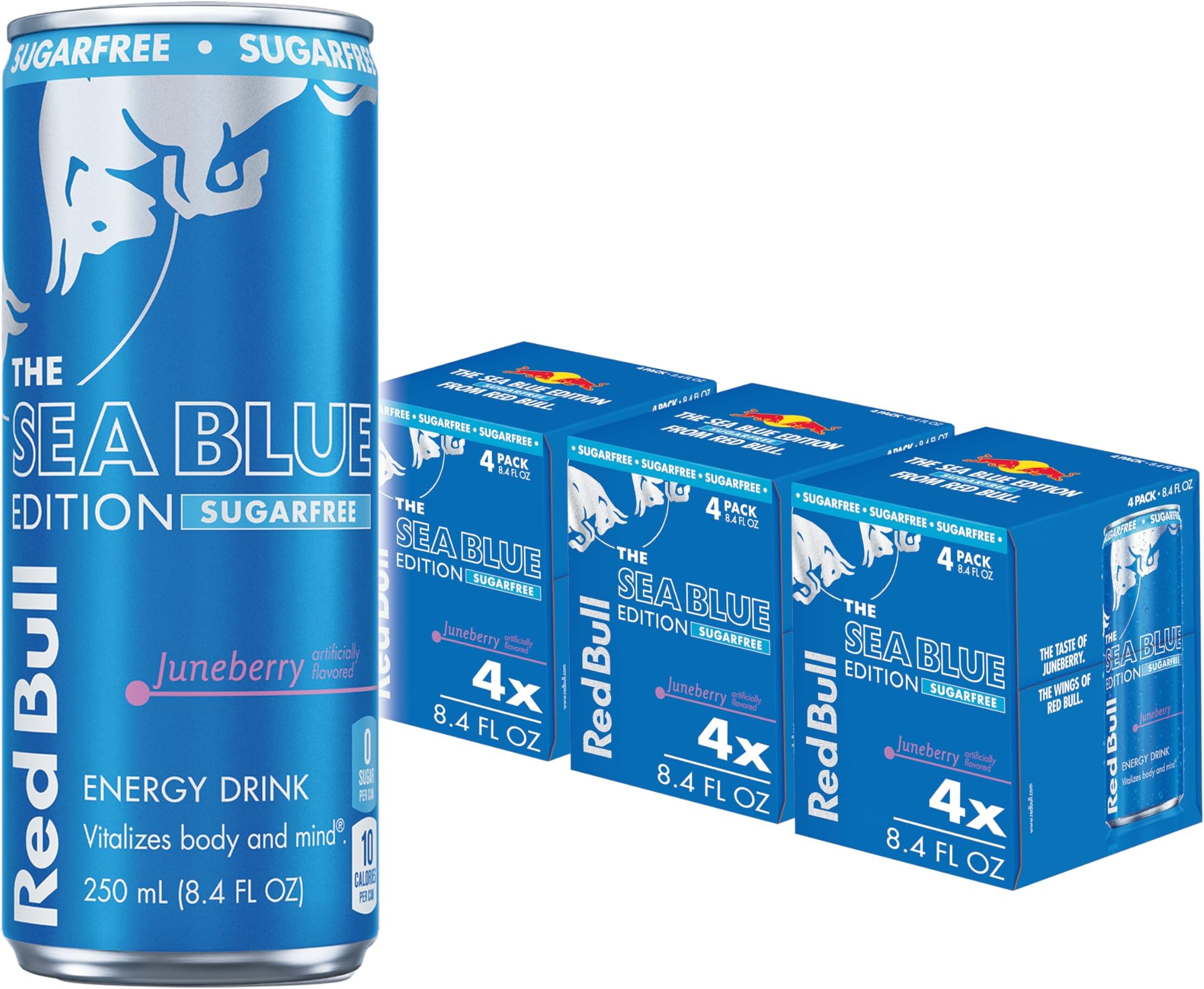 Sea Blue Edition Sugar Free Energy Drink, Juneberry, 8.4 fl. oz., Pack of 12 cans, with 80mg Caffeine, Taurine & B Vitamins