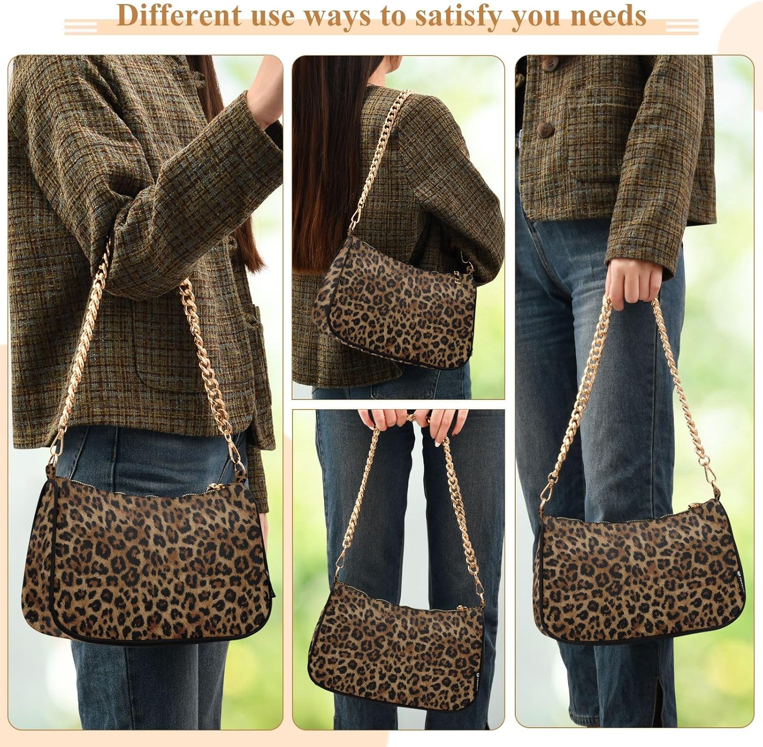 Clutch Shoulder Bags Tote Evening Purse Handbags for Women Hobo Bags Cheetah Leopard Print Animal with Zipper Closure
