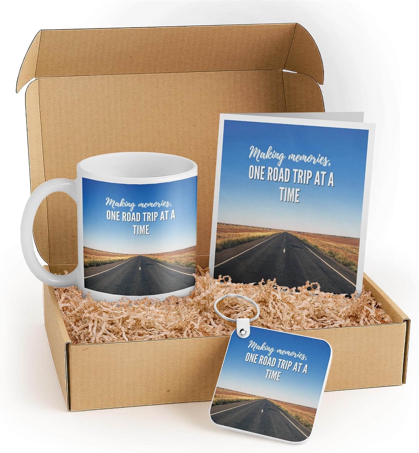 3dRose Road Trip Gift Set for Travelers – Mug, Keychain, and Card – Perfect Travel Gifts for Birthdays and Graduations