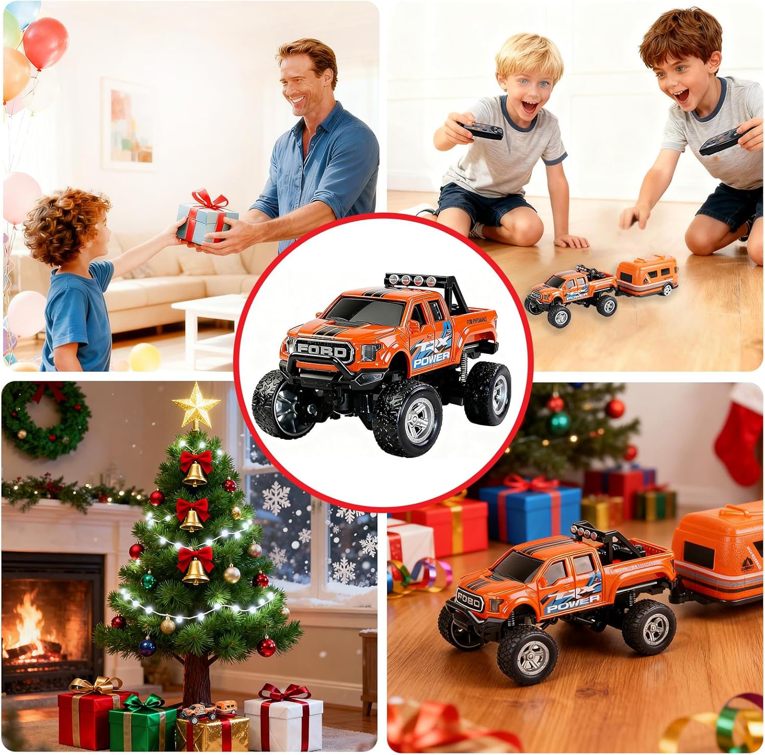 Mini RC Truck, 1/64 Scale Alloy Remote Control Monster Truck with Lights, 2.4GHz Remote Control Car,Mini Monster Truck with Trailer,Speed & Steering Adjustable Orange