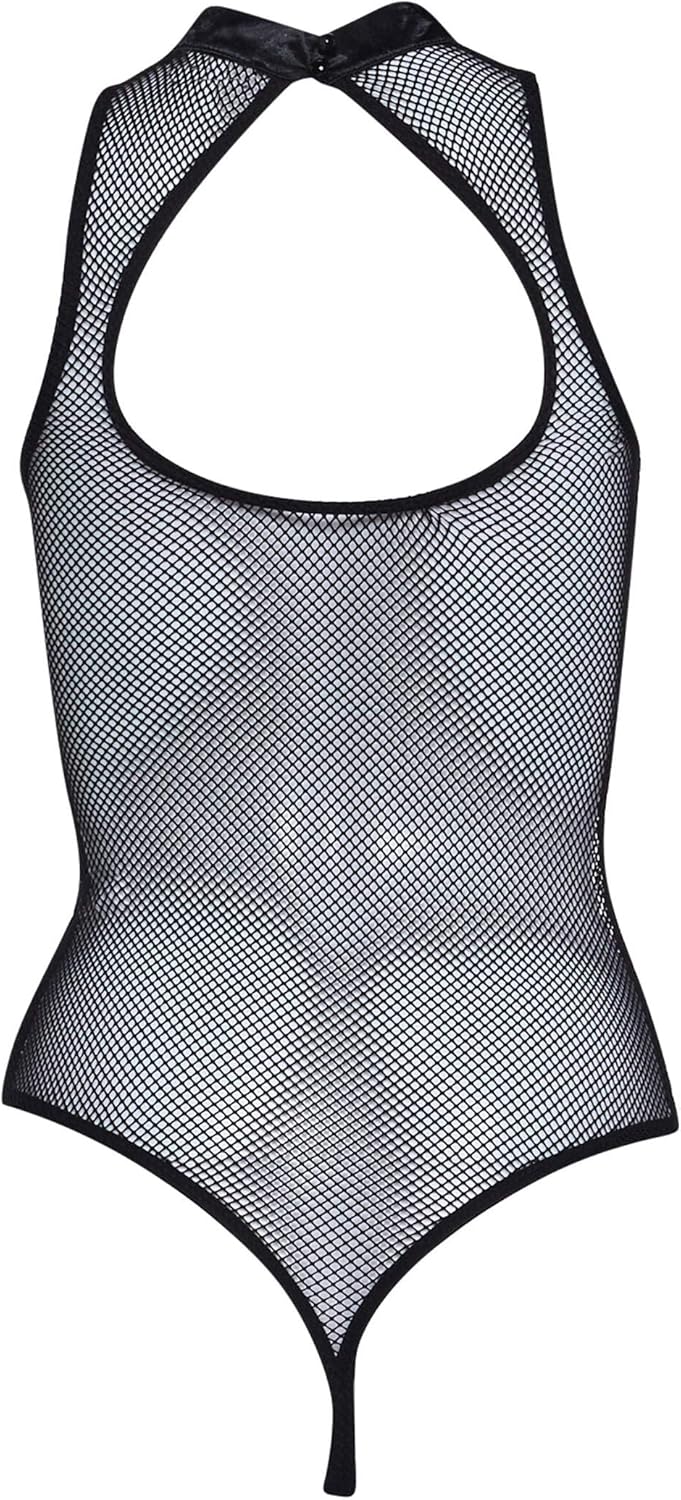 Dolls Kill Bad Luck Dragon Fishnet Bodysuit by Club Exx – High Neck Bodysuit with Embroidered Dragon Accents