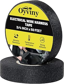 Wire Harness Cloth Tape 3/4-Inch by 50-Foot (2 Rolls), Self-Adhesive Fabric Tape for Automotive Engine and Electrical Wiring Harness Noise Damping, High Temp Wire Loom Tape