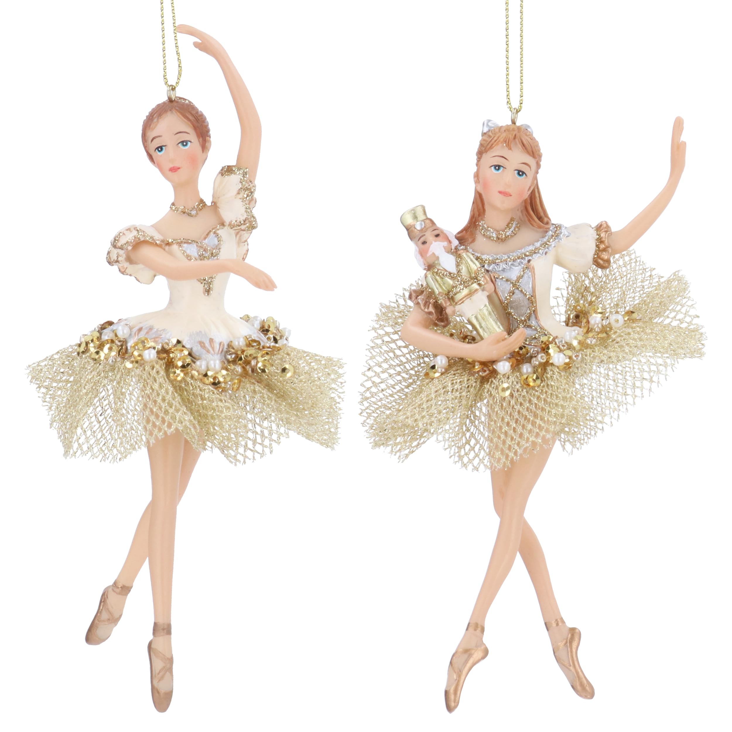 Gisela Graham Clara and Sugerplum Fairy Christmas Tree Decorations, Set of 2