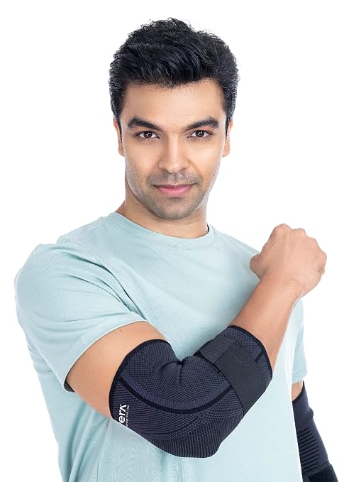 FOVERA Elbow Support Brace with Strap - Adjustable Compression Elbow Binder for Tennis Elbow, Golfer's Elbow, and Tendonitis Relief - Comfortable Arm Sleeve for Sports and Recovery (Size - L, 1 Unit)