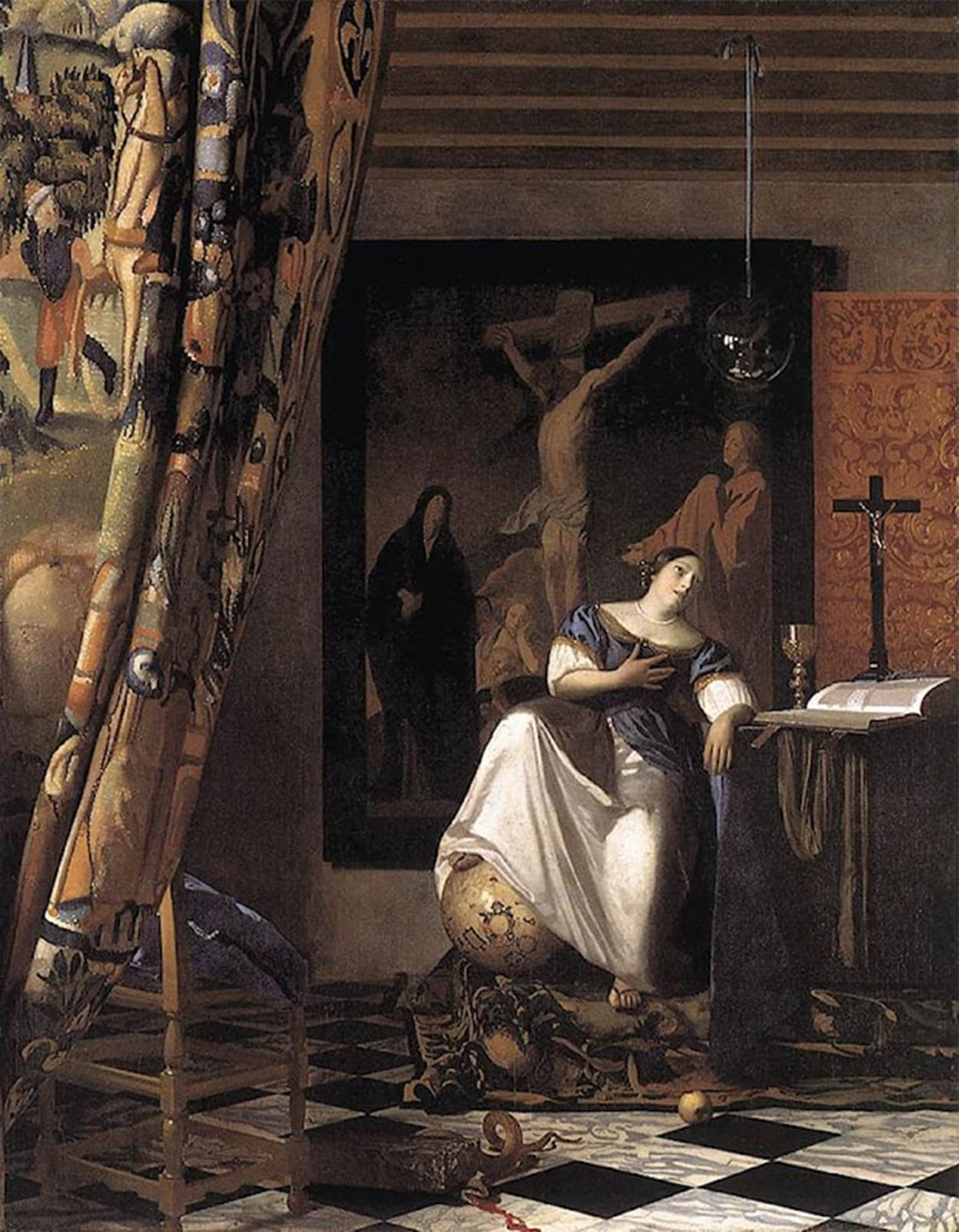 SERENDIPITP Abstract Painting Mural Print Picture Wall Decor Painting the Allegory of the Faith by Johannes Vermeer Vintage Wall Artwork for Home Decor 60x90cm