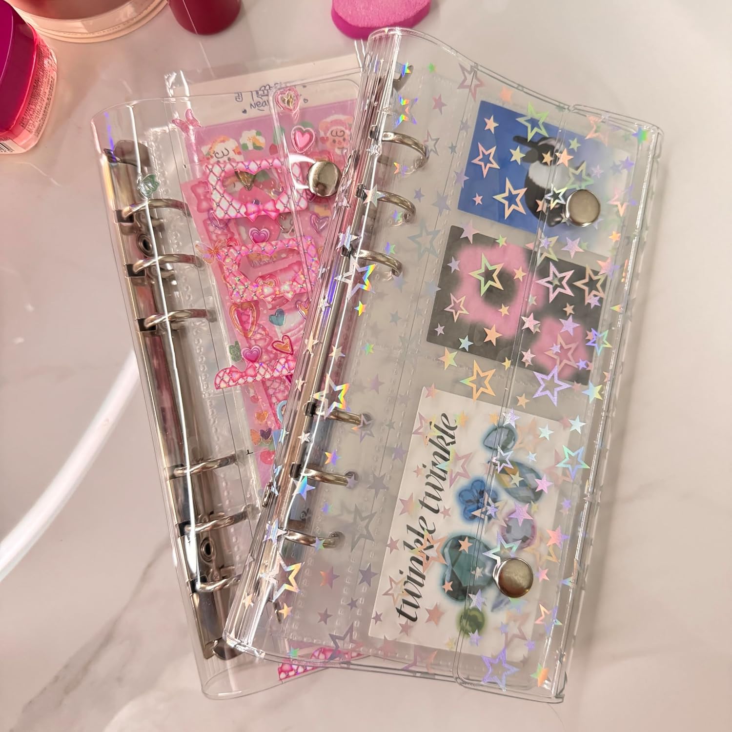 A6 Sticker Organizer Binder Notebook Binder for Planner Journal Scrapbook Sticker Collecting Book Double-Sided 20 Pages Savings Binder (Star, 7.7 in)