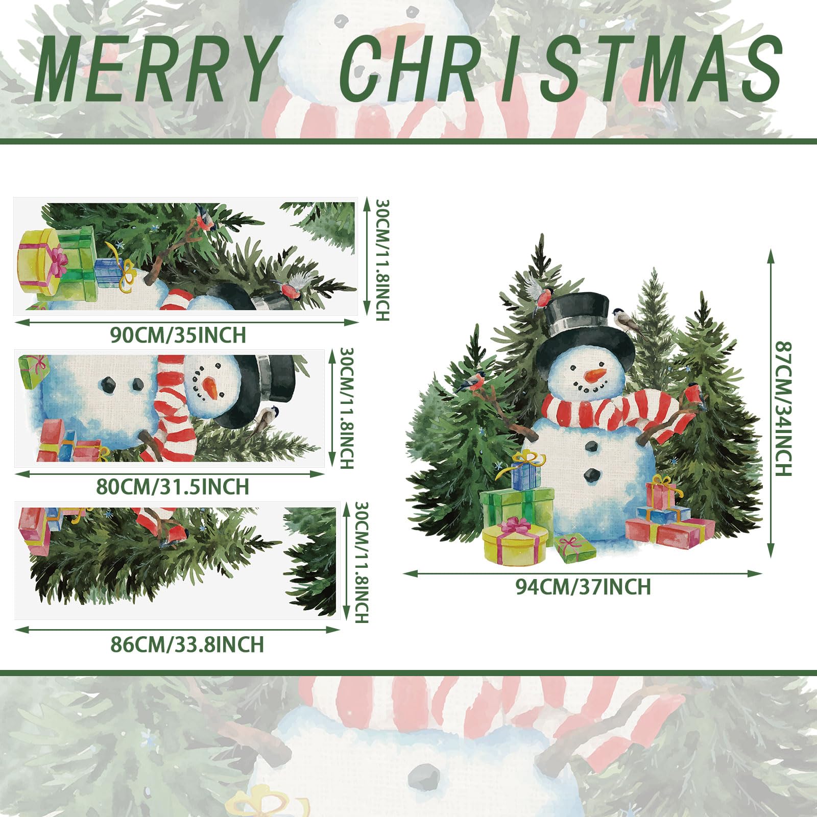 Qeeenar 3 Bögen Weihnachten Schneemann Wandaufkleber Weihnachten Schneemann Wanddekoration DIY Abnehmbare Weihnachten Wandaufkleber Aquarell Weihnachten Fenster Haften für Xmas Badezimmer Wohnzimmer