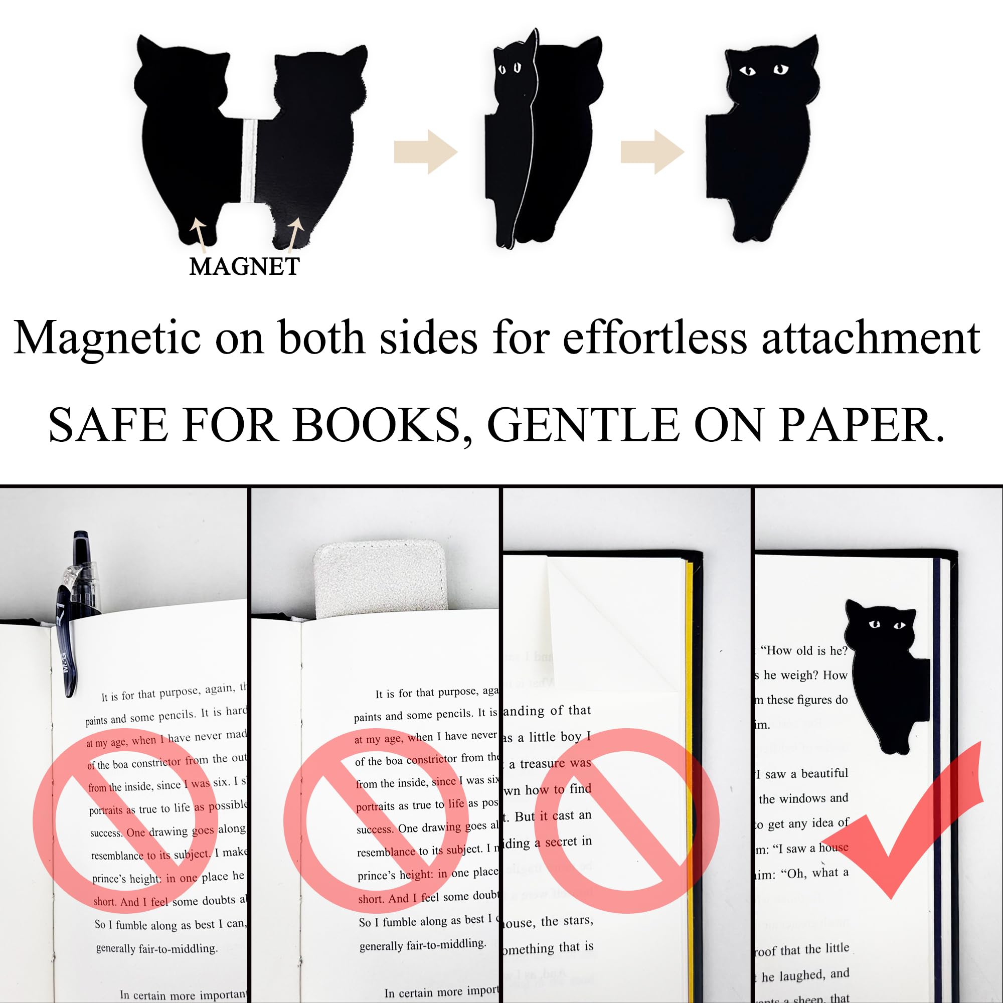 SONAME Lot de 6 marque-pages magnétiques – Marqueurs de page en forme de chat mignon pour les amateurs de livres, marqueurs de livre à clip pour étudiants, enseignants et lecture (A)