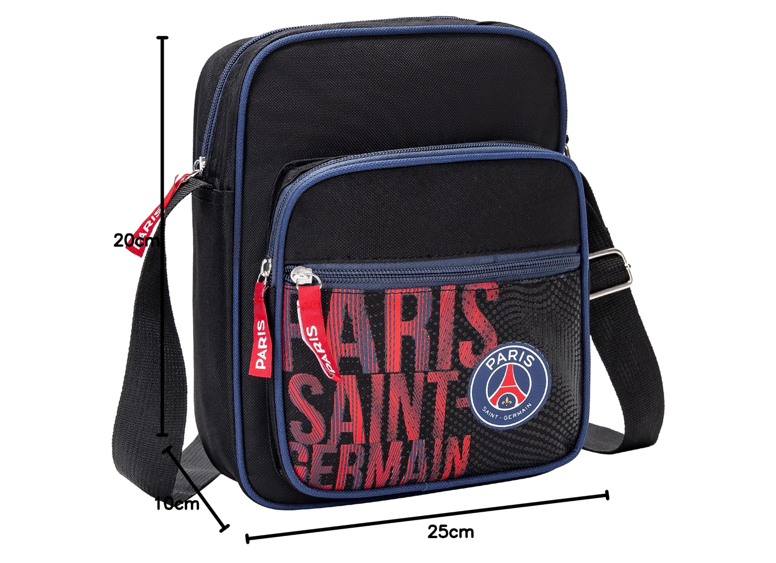 Paris Saint-Germain Umhängetasche - Offizielle Kollektion, Schwarz, 20 x 25 x 10 cm, Herren, PSG-Fans