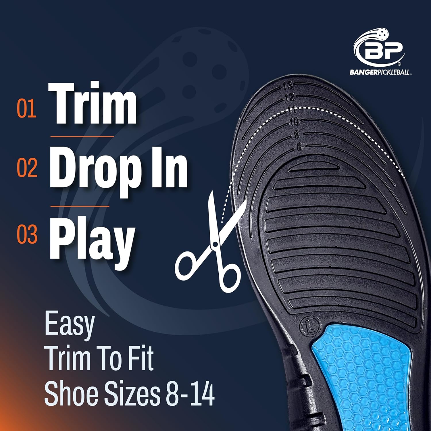 Banger CourtLoc Pickleball Insoles for Men – Low-Profile Arch Support Shoe Inserts, Lateral Stability & Plantar Fasciitis Relief Support – Trim-to-Fit, Moisture-Wicking Court Sport Insole (Men's) - Image 2