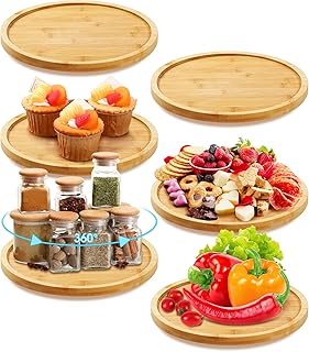 Mumufy 6 Pcs 10-inch Bamboo Lazy Susan Organizers Kitchen Turntable Round Lazy Susan Turntable Tray for Kitchen Counter Pantry Table Organization Cabinet Bathroom
