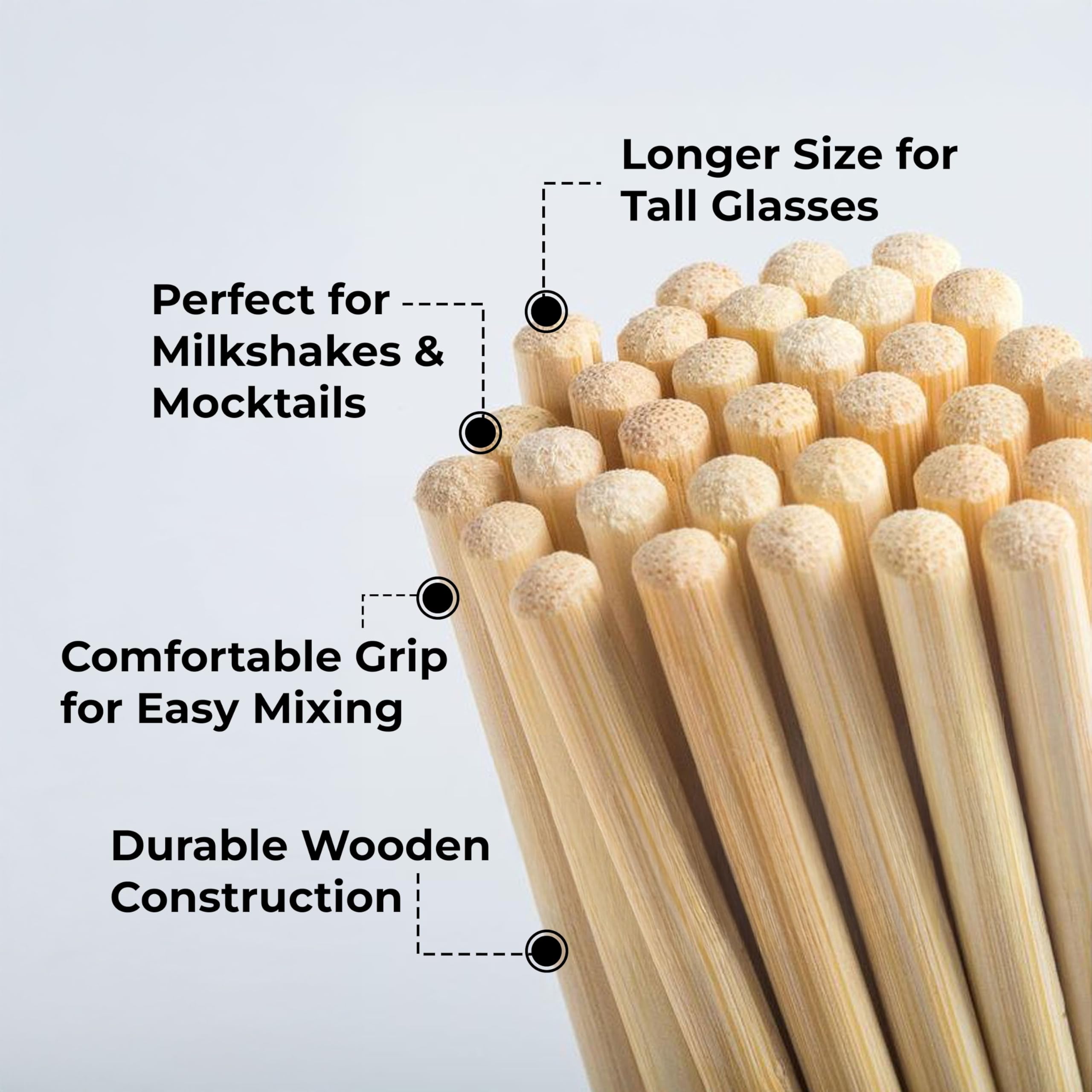 HAZEL Disposable Wooden Drink Stirrer Large, 20cm | Eco-Friendly, Strong & Smooth Stirrers for Juices and Cocktails | Pack of 100 3