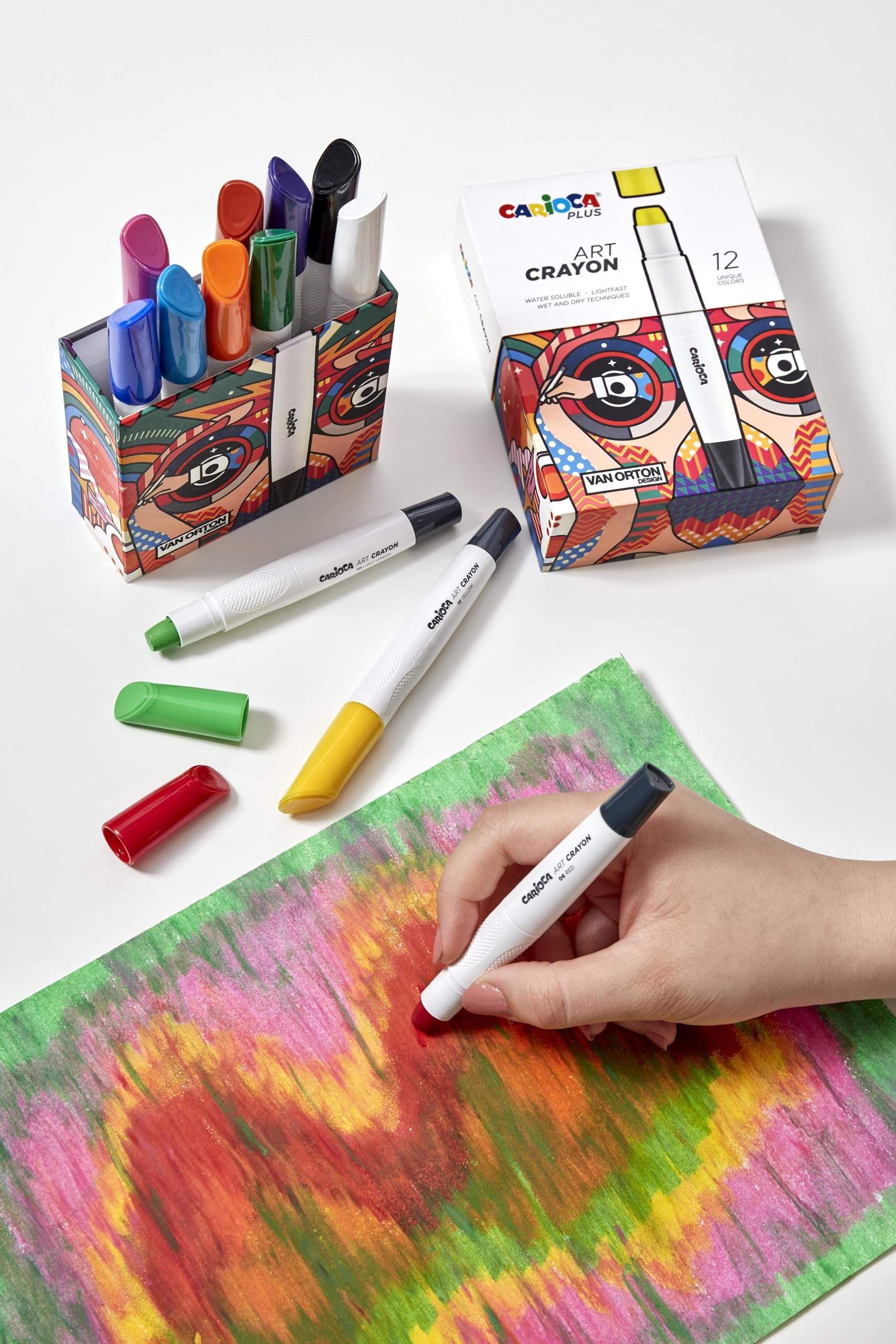 Carioca Plus I Artistic Pastel Wax Crayons Set Of 12 - For Wet & Dry Drawing Techniques On Multiple Surfaces