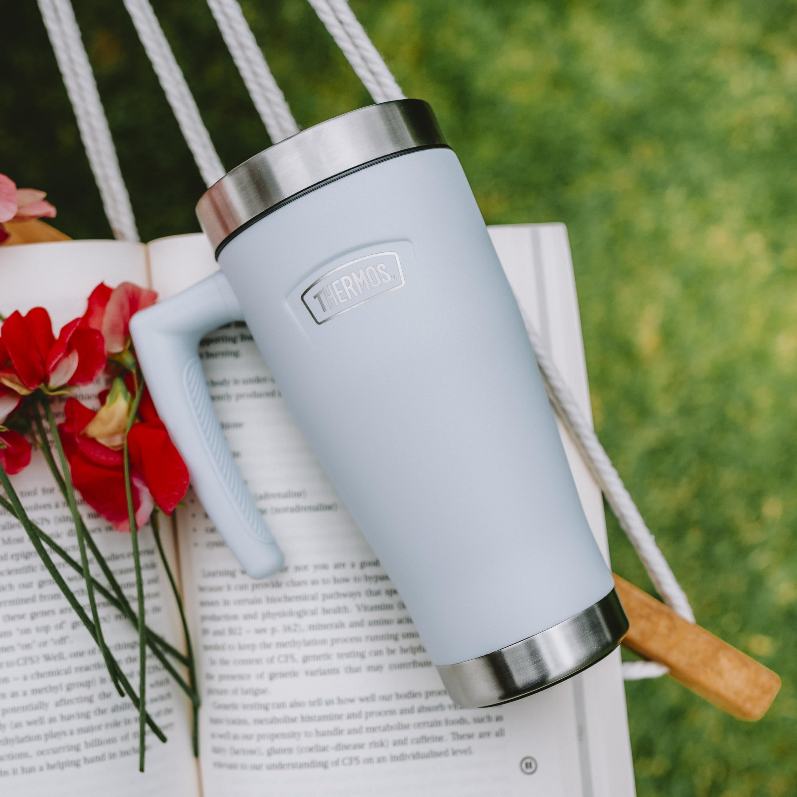 Thermos - Icon Sandstone Tasse de voyage (470 ml), tasse à café isotherme réutilisable en acier inoxydable pour boissons chaudes ou froides, bouteille d'eau scellée sous vide avec un couvercle