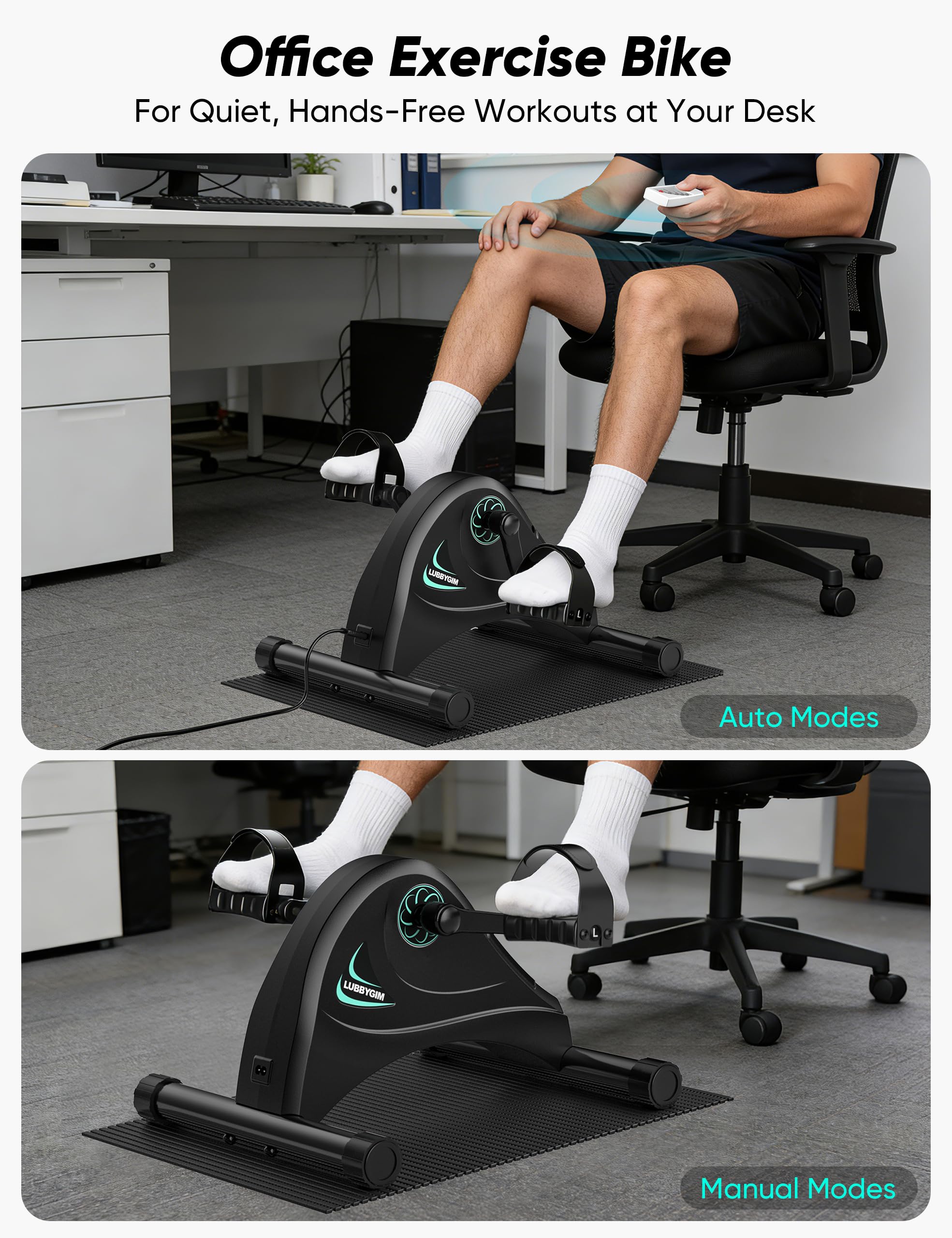 LUBBYGIM - Mini bicicleta estática motorizada para entrenamiento de rehabilitación para personas mayores, ejercicio eléctrico para debajo del escritorio, ejercicio de pedal para brazos/piernas y