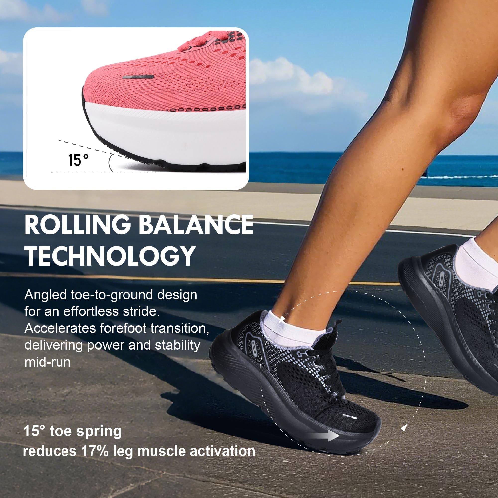 JACKSHIBO Zapatos de punta ancha para mujer, con soporte de arco, tenis anchos para correr, caminar, tenis, ortopédico, fascitis plantar, entrenamiento, con cojín grueso, suela de caída cero