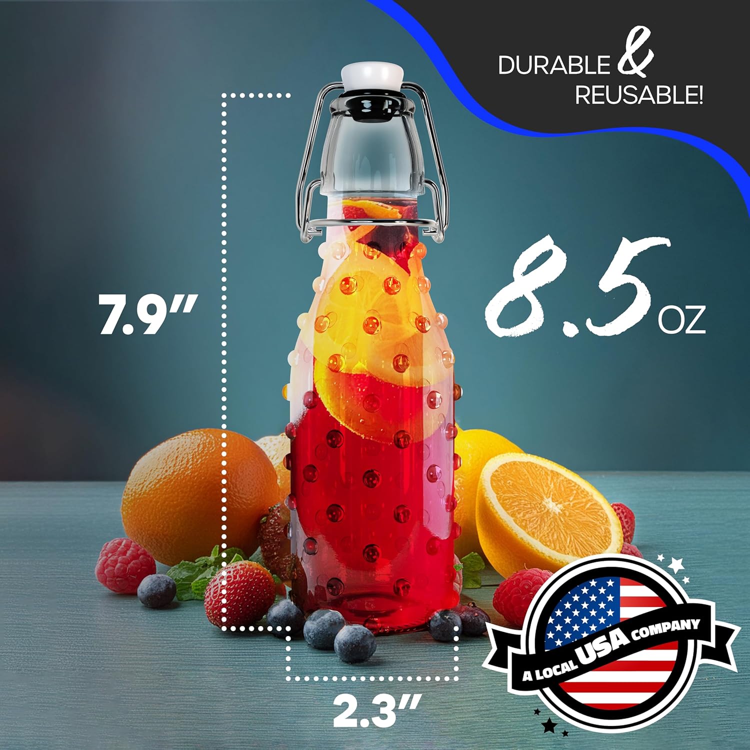 Nevlers 8.5 Oz Dotted Swing Top Glass Bottles | 12 Pack Flip Top Glass Bottle with Lids | Reusable Airtight Kombucha Bottles | Syrup Bottle Set | Bottling Kit for Homemade Drinks, Juices, Fermenting - Image 3