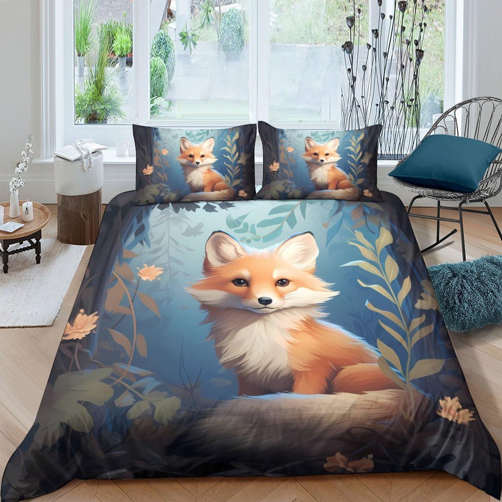 Ctjqhvkz Style-4 3D Printed Fox Forest Fitted Sheet Microfiber Soft Animal Art Mattress Cover For Bedroom Guest Room Decor Single（135X200cm）