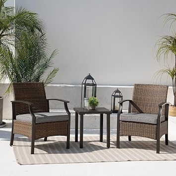 Grand patio 3 Pieces Outdoor Furniture Set, Wicker Small Patio Set Wicker Bistro Table and Chairs for Front Porch Balcony Deck Outside Grey