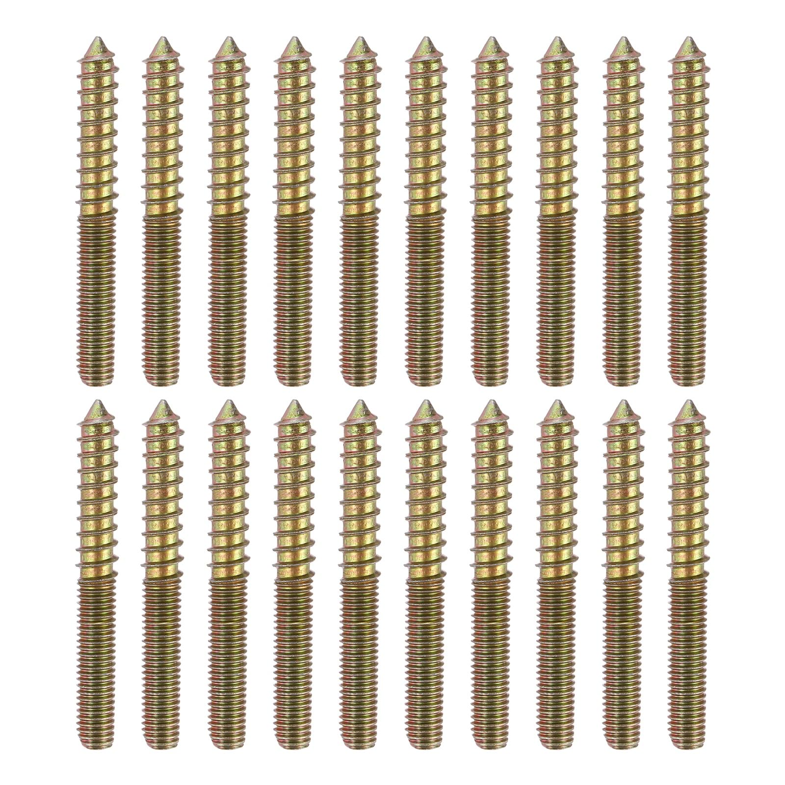 sourcing map 20 Pcs M8x70 Hanger Bolts, Carbon Steel Double Headed Self-Tapping Wood Dowel Screws for Wood Joint Furniture Legs, Color Zinc