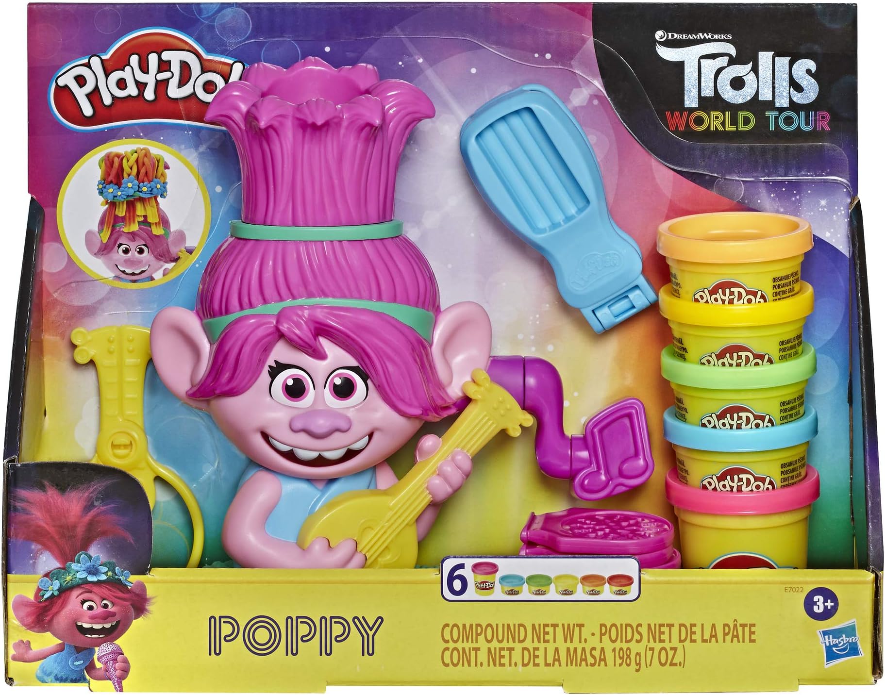 Play-Doh Trolls World Tour Rainbow Hair Poppy Styling Toy for Children 3 Years and Up with 6 Non-Toxic Colours
