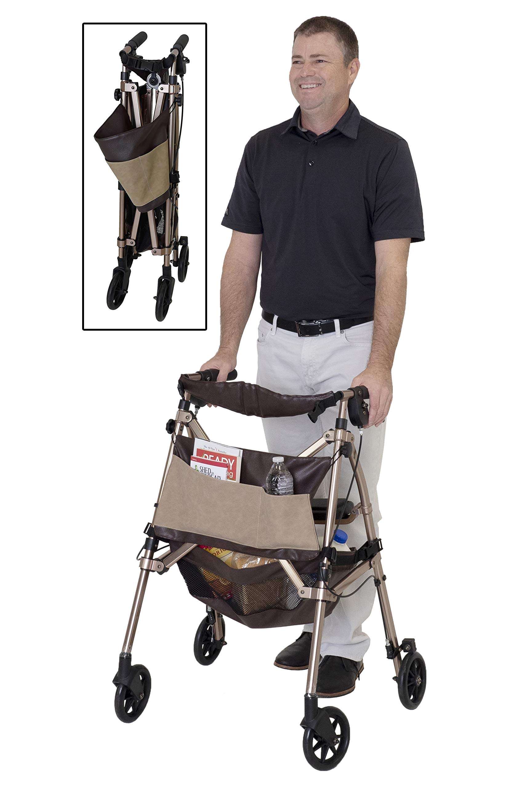 Buy Signature Life Elite Travel Rollator Walker with Seat, Folding 4 Wheel Rolling Walker for