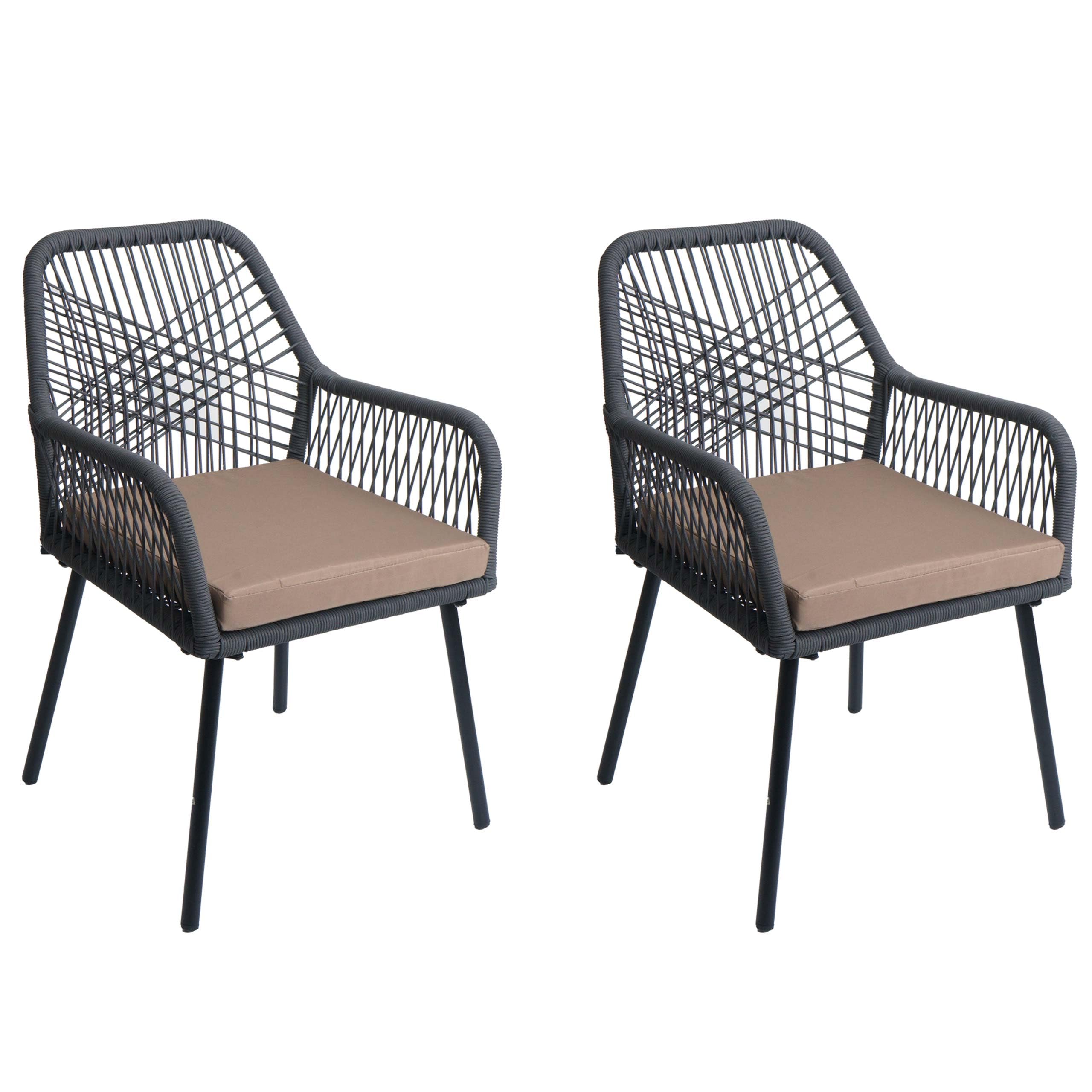 Mendler 2er-Set Gartenstuhl HWC-O12, Outdoor Sitzpolster Aluminium Seilgeflecht Rope - anthrazit, Bezug Taupe