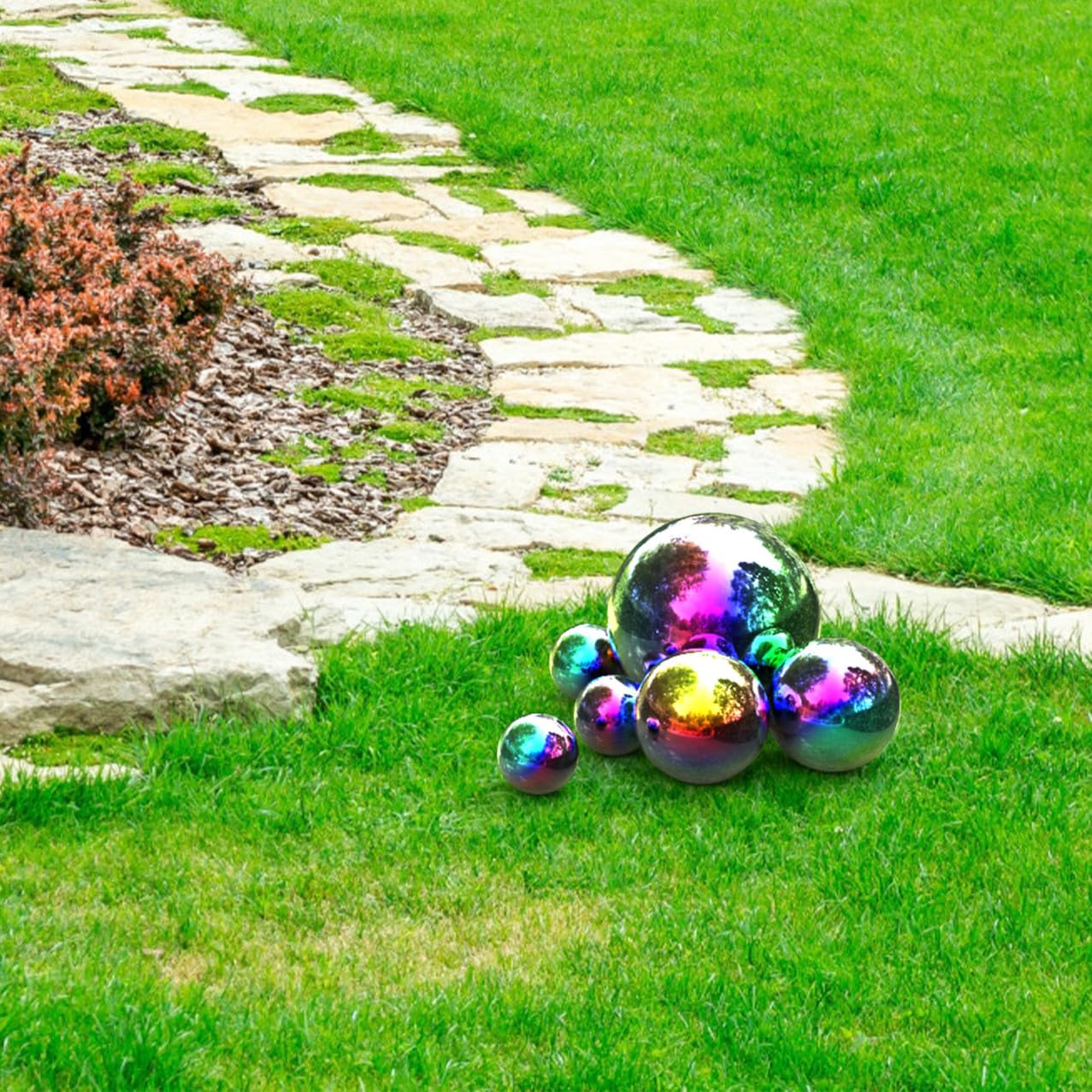 GALPADA 6 Palline Acciaio in Acciaio Inossidabile, Sfere Riflettenti da Giardino Lucidate a Specchio, Decorative per Patio ed Esterni, 6 Pezzi