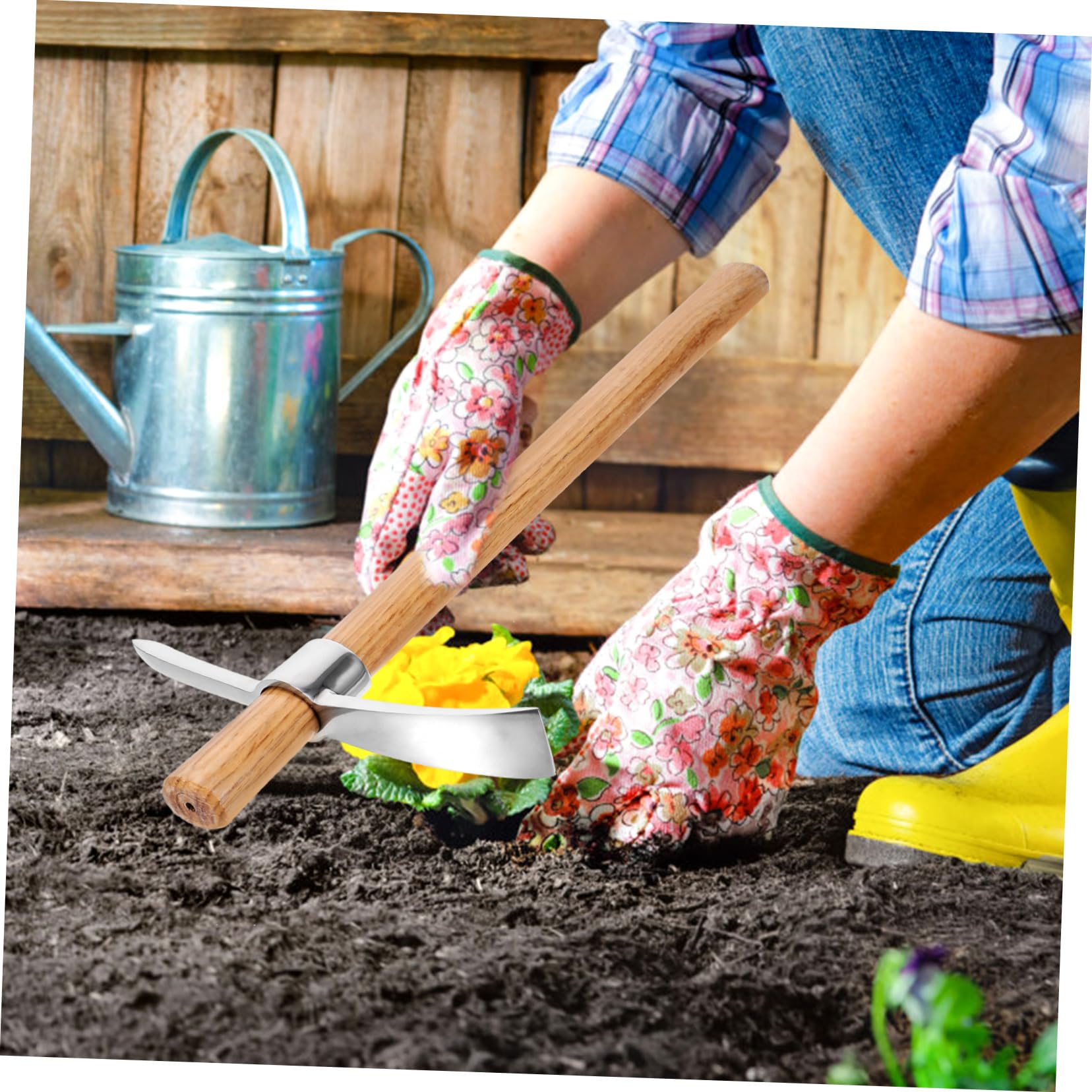 Kisangel Azada para Jardinería al Aire Azada para Cultivo de Hortalizas Herramienta para Jardinería con Mango Resistente